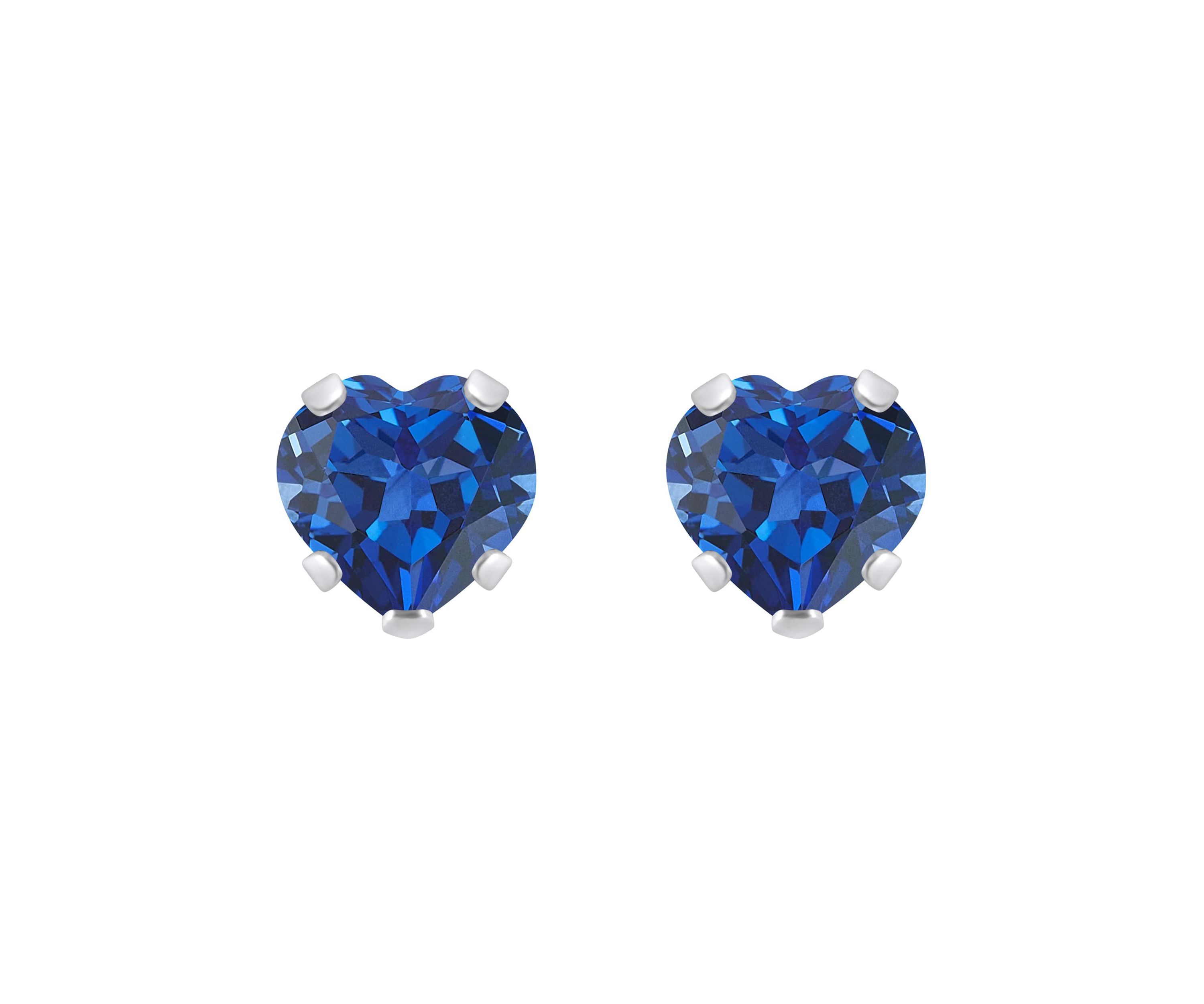Lab Created 10K White Gold 5mm Heart Shape Created Sapphire Stud Earrings