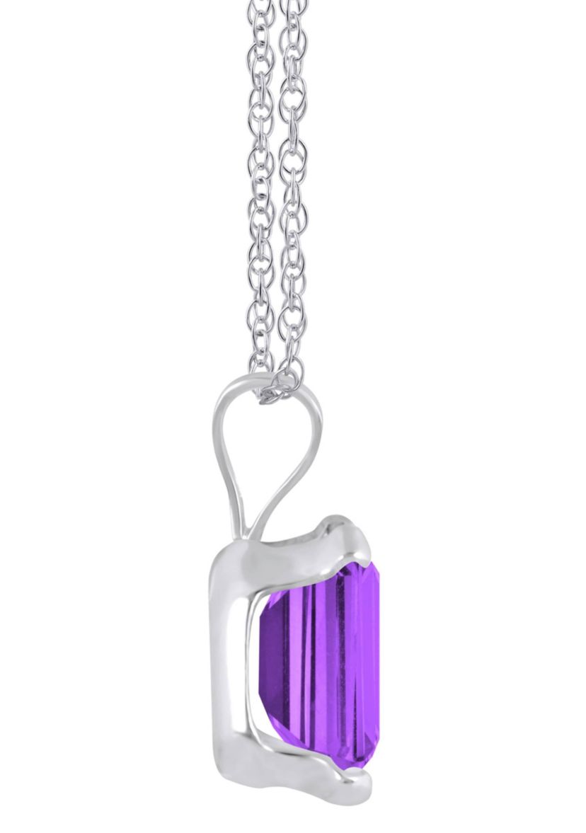 10K White Gold 7x5mm Emerald Cut Amethyst Pendant Necklace