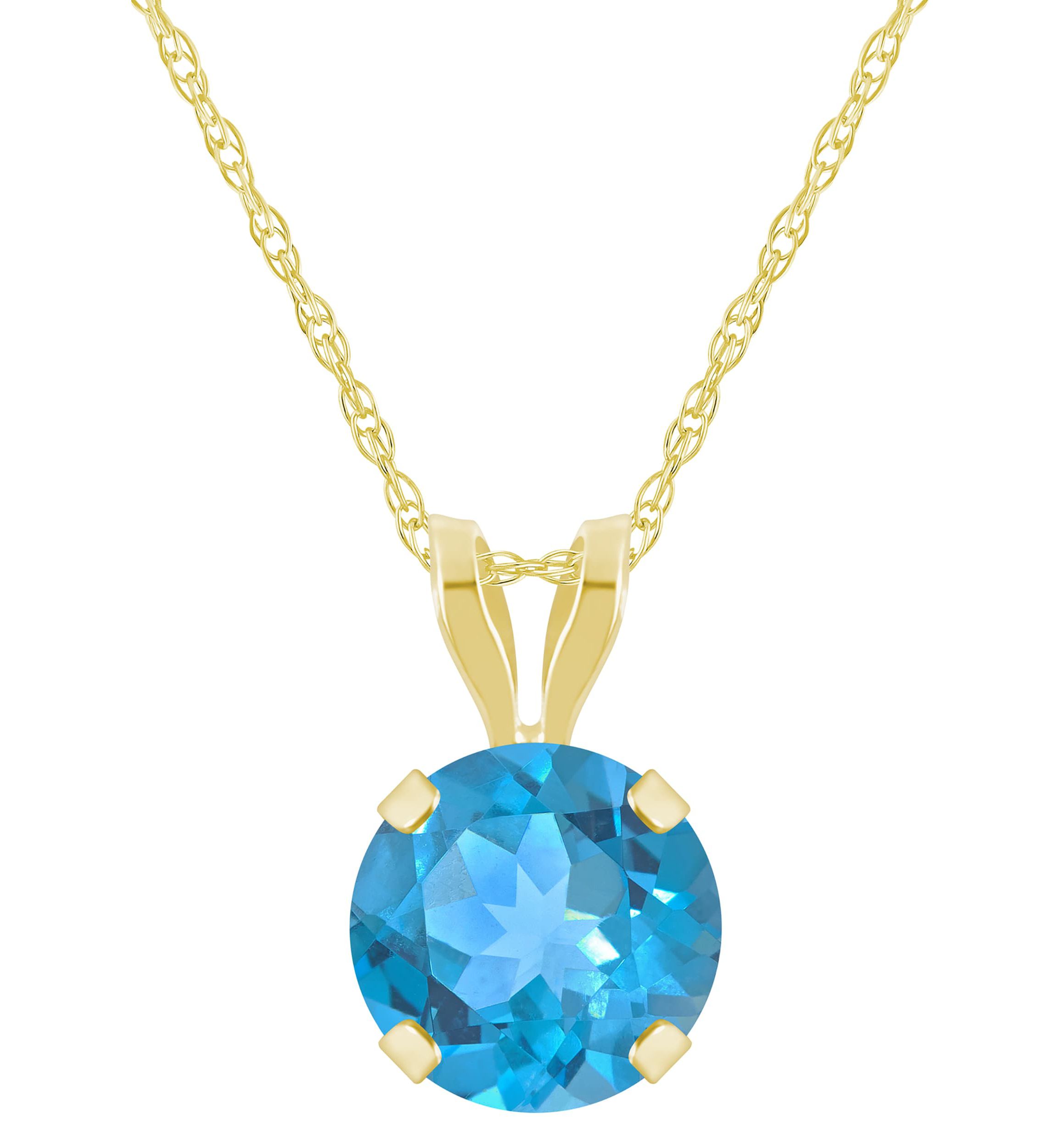 10K Yellow Gold 6mm Round Blue Topaz Pendant Necklace