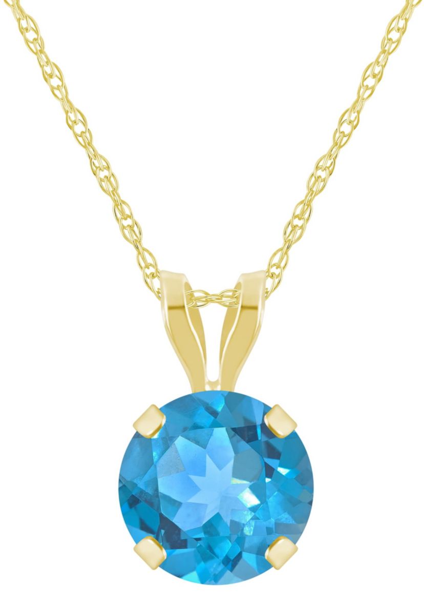 10K Yellow Gold 6mm Round Blue Topaz Pendant Necklace