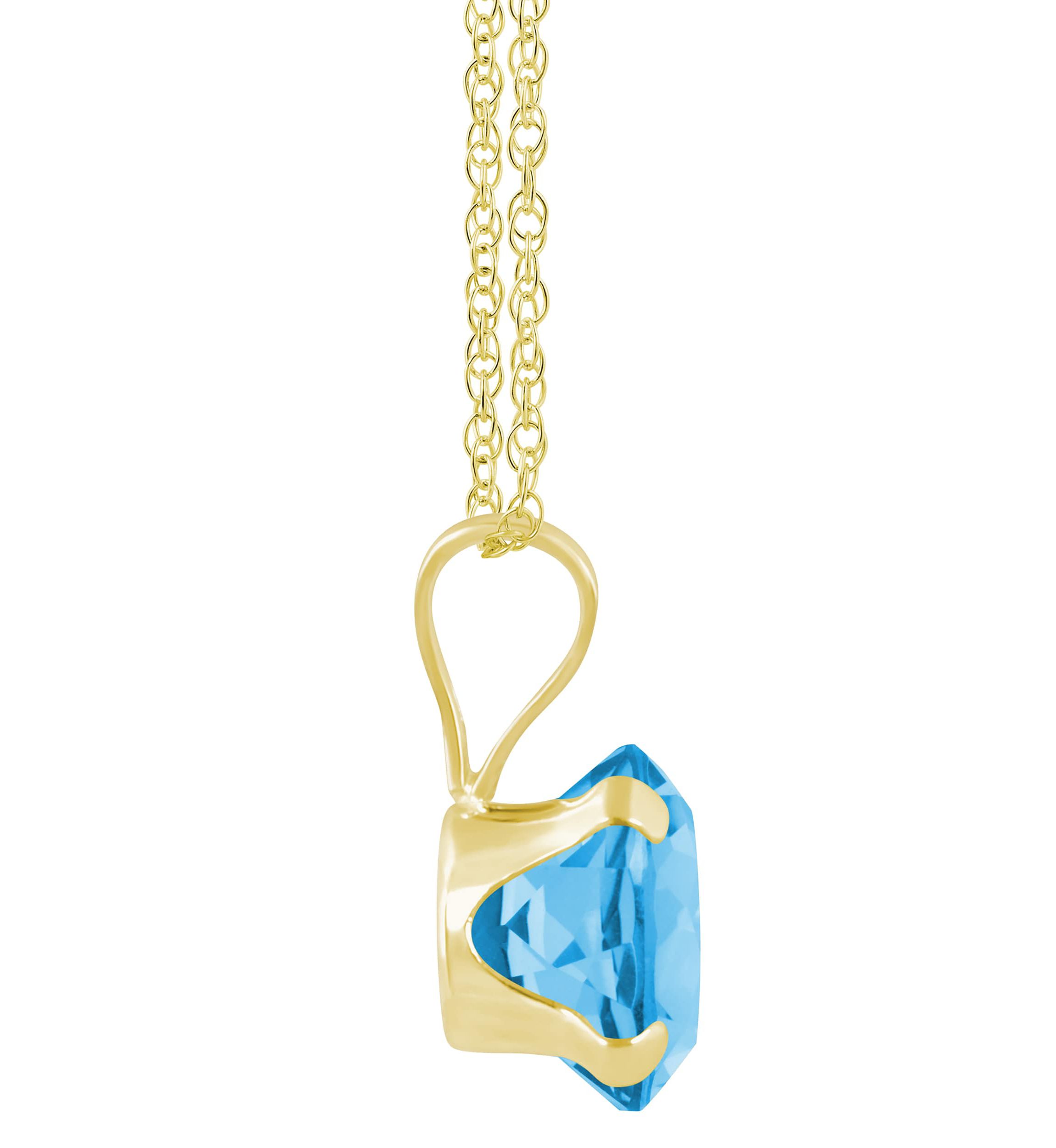 10K Yellow Gold 6mm Round Blue Topaz Pendant Necklace
