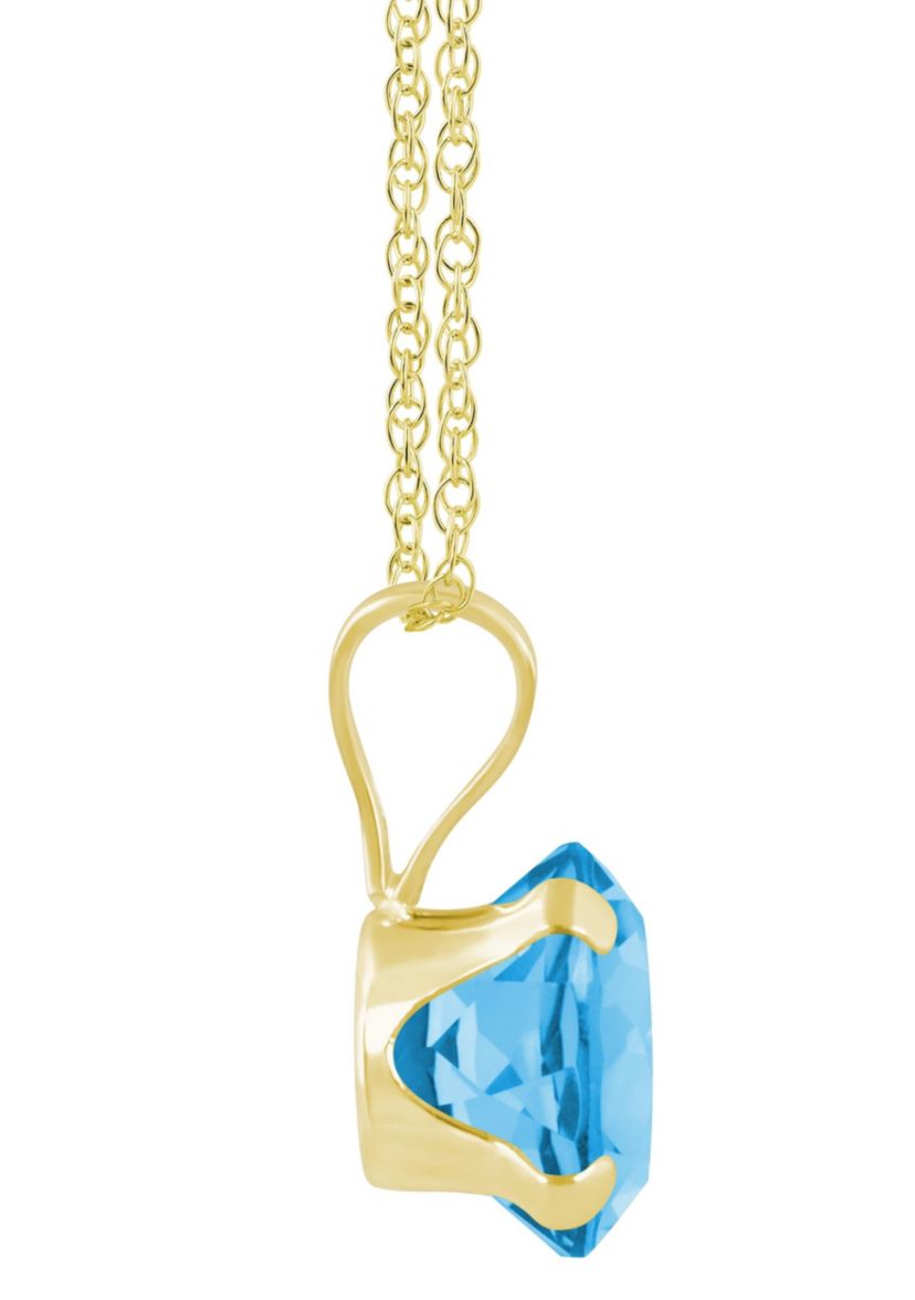 10K Yellow Gold 6mm Round Blue Topaz Pendant Necklace