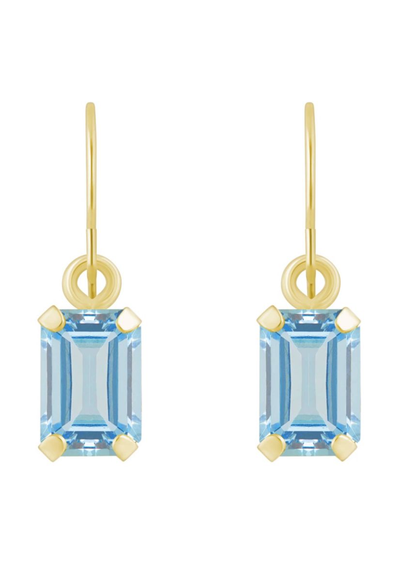 10K Yellow Gold 6x4mm Emerald Cut Aquamarine Drop Earrings