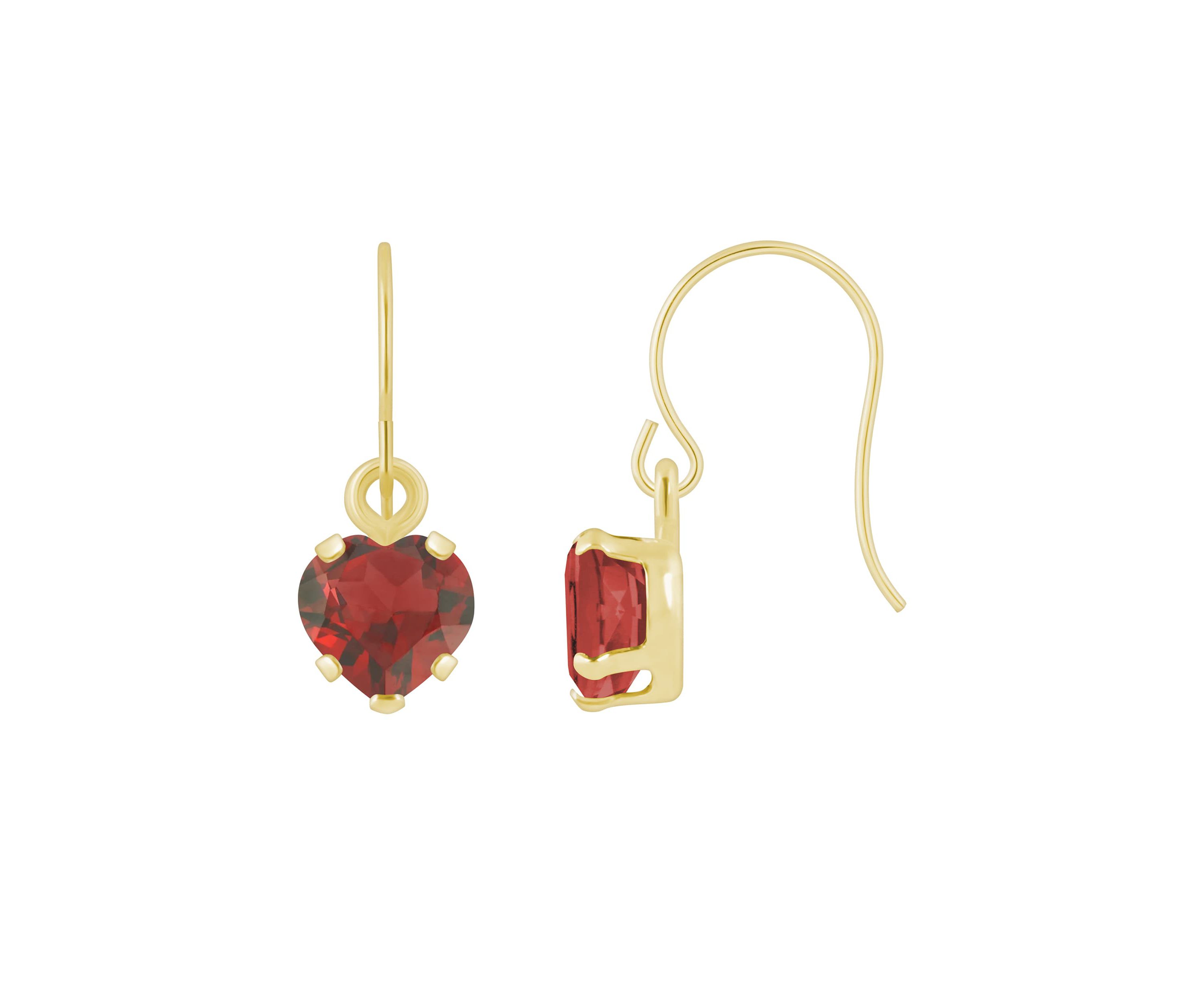 10K White Gold 5mm Heart Shape Garnet Drop Earrings