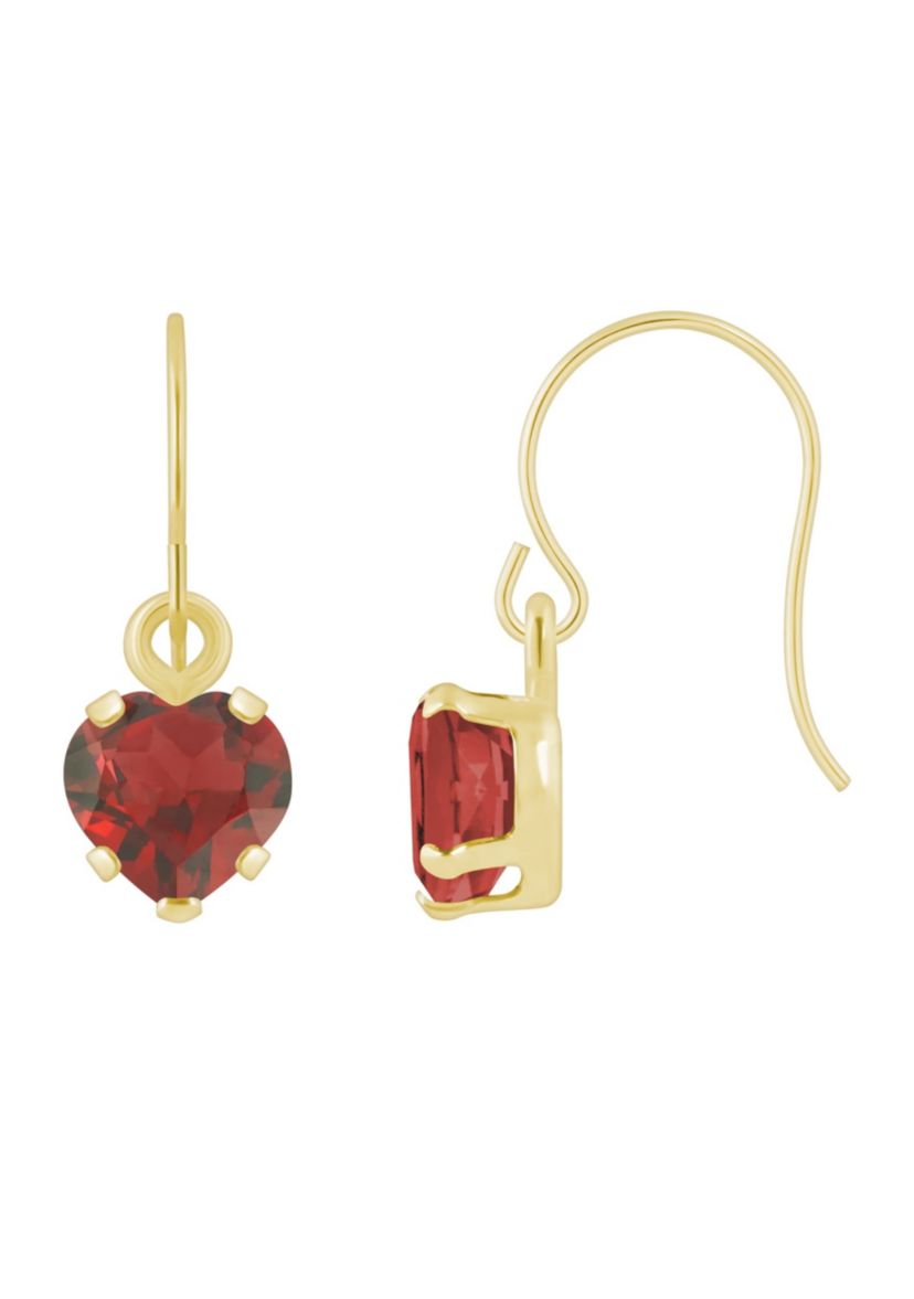 10K White Gold 5mm Heart Shape Garnet Drop Earrings