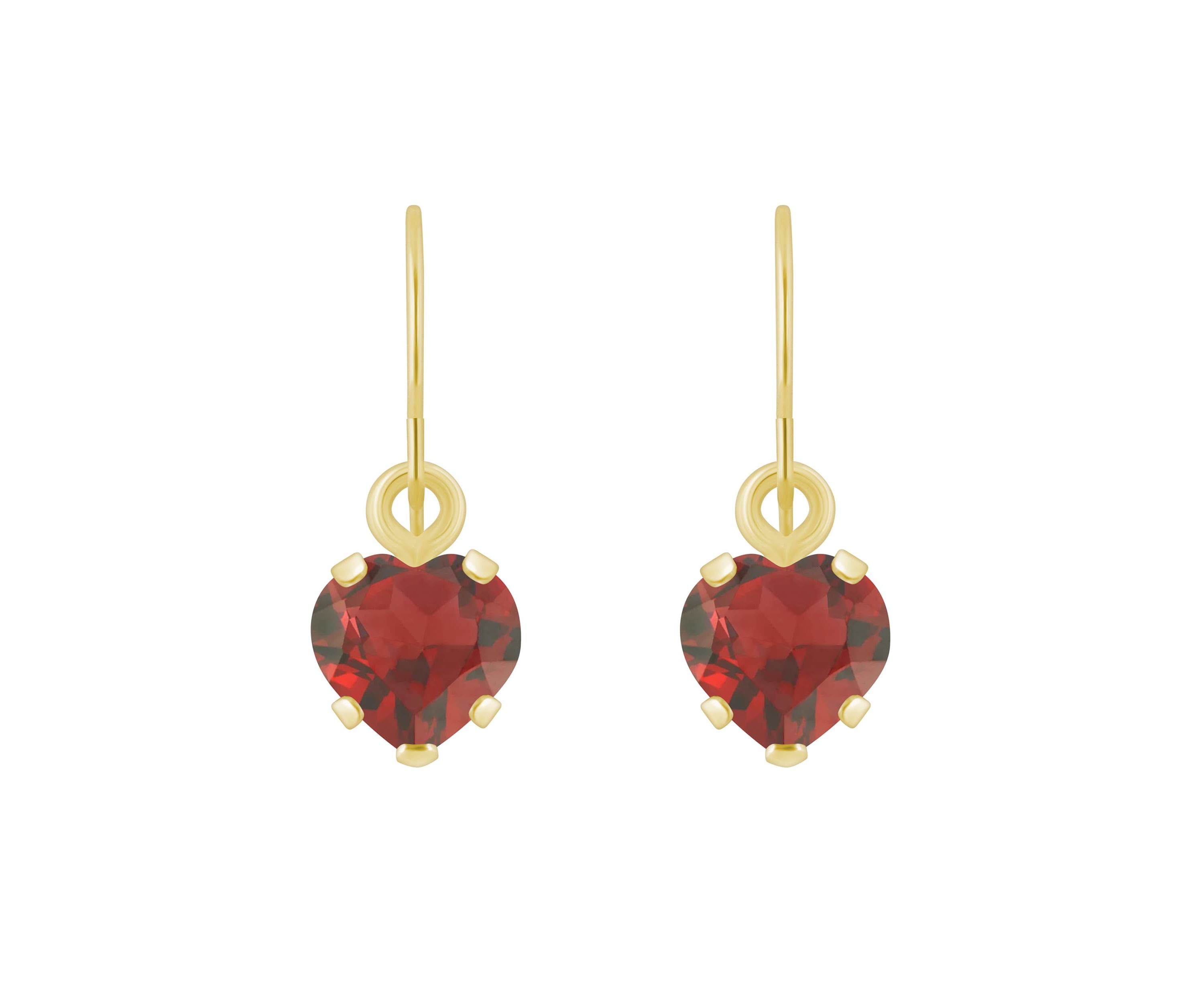 10K White Gold 5mm Heart Shape Garnet Drop Earrings