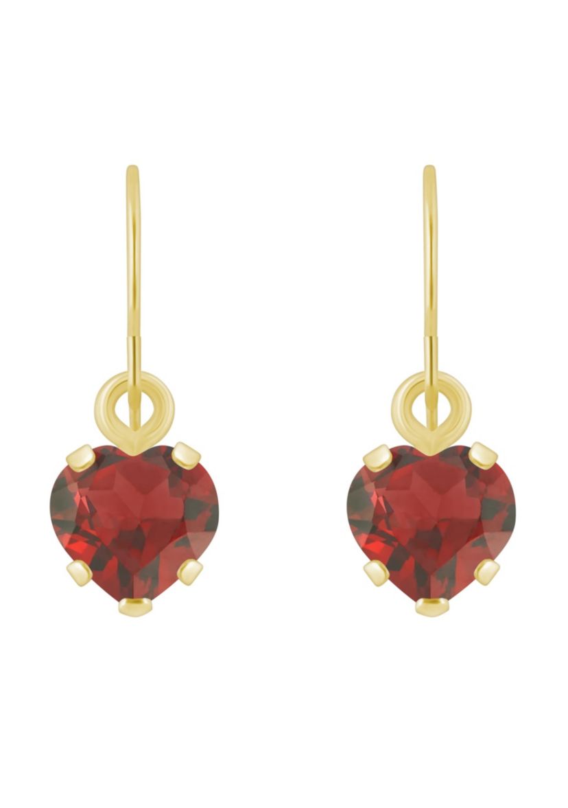 10K White Gold 5mm Heart Shape Garnet Drop Earrings