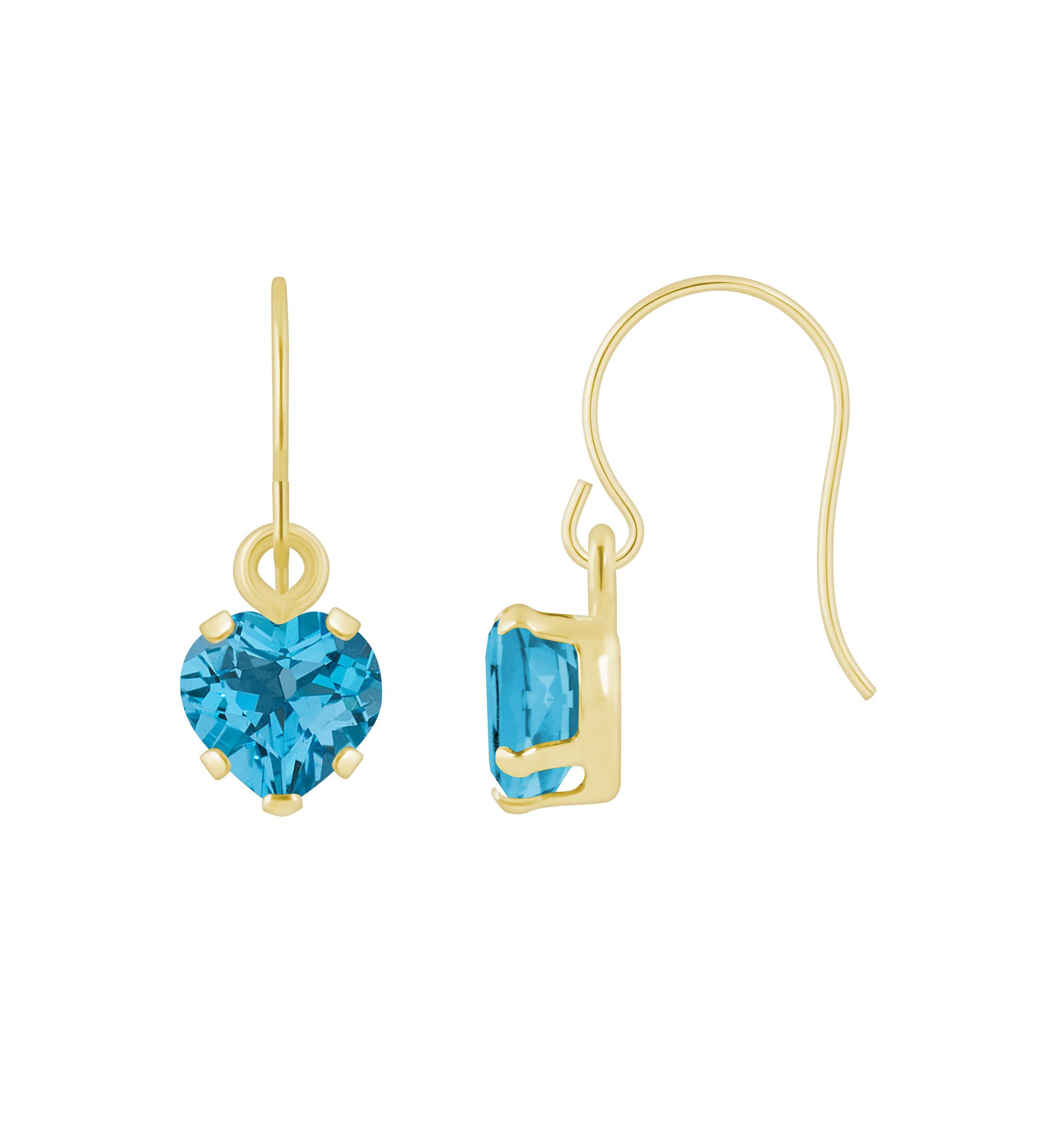 10K Yellow Gold 5mm Heart Shape Blue Topaz Drop Earrings