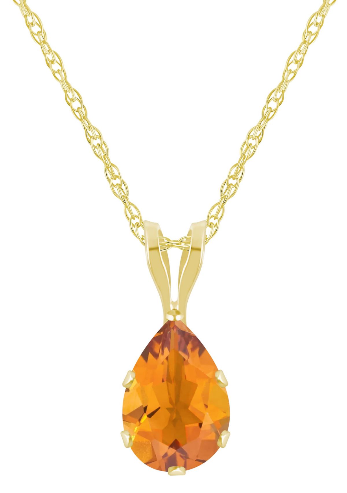 10K Yellow Gold 7x5mm Pear Shape Citrine Pendant Necklace