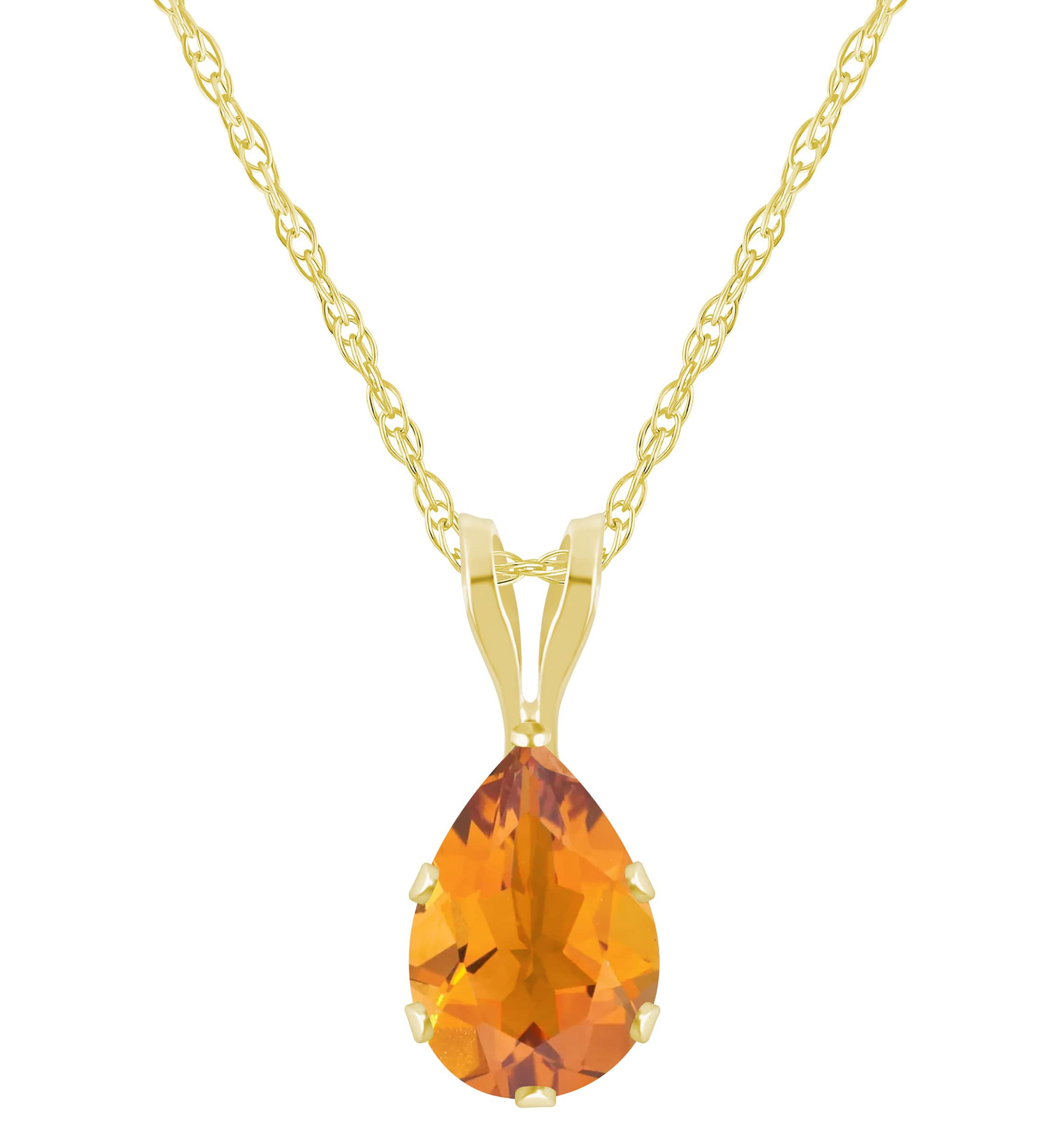 10K Yellow Gold 7x5mm Pear Shape Citrine Pendant Necklace