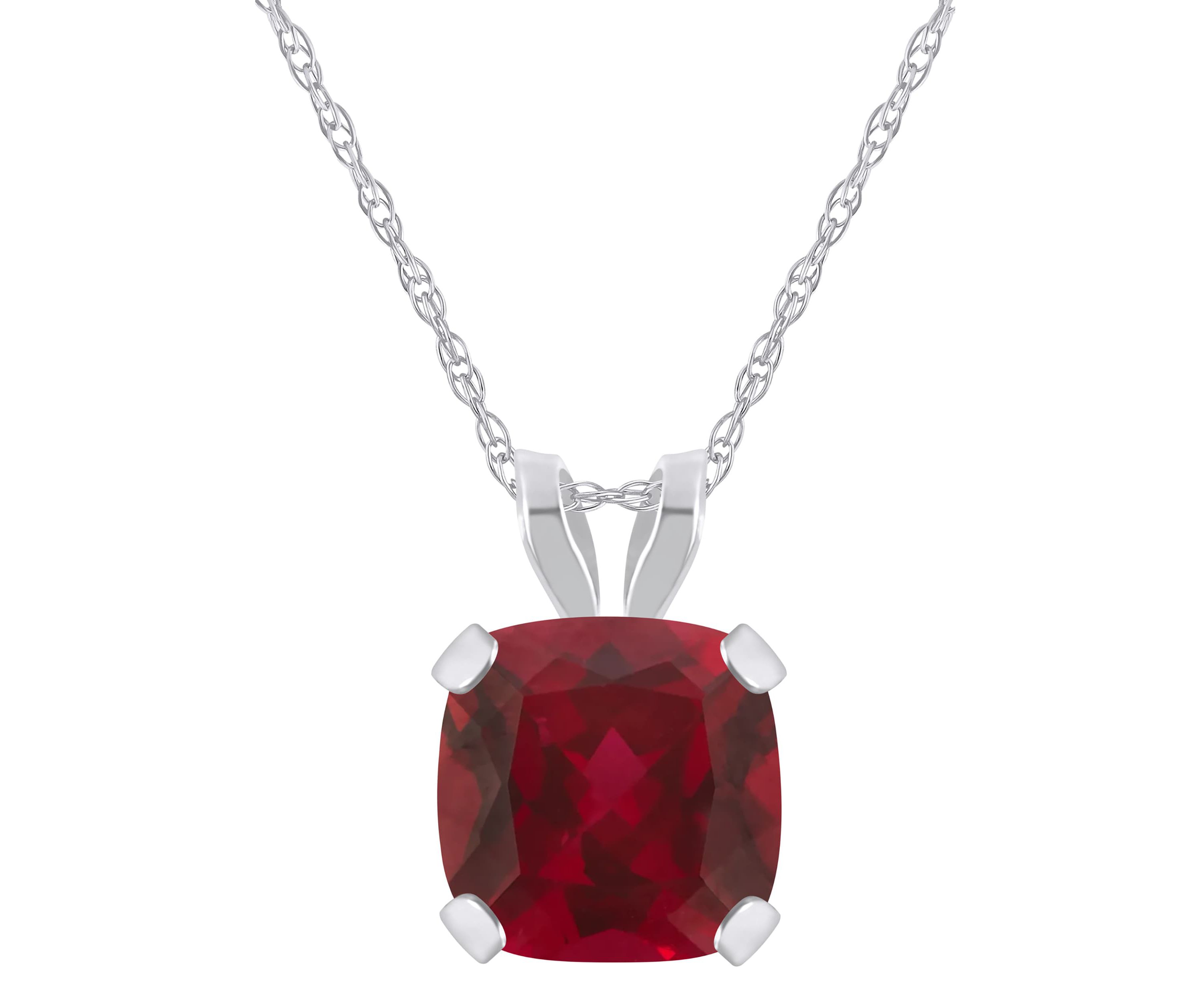 Lab Created 10K Yellow Gold 6mm Cushion Created Ruby Pendant Necklace