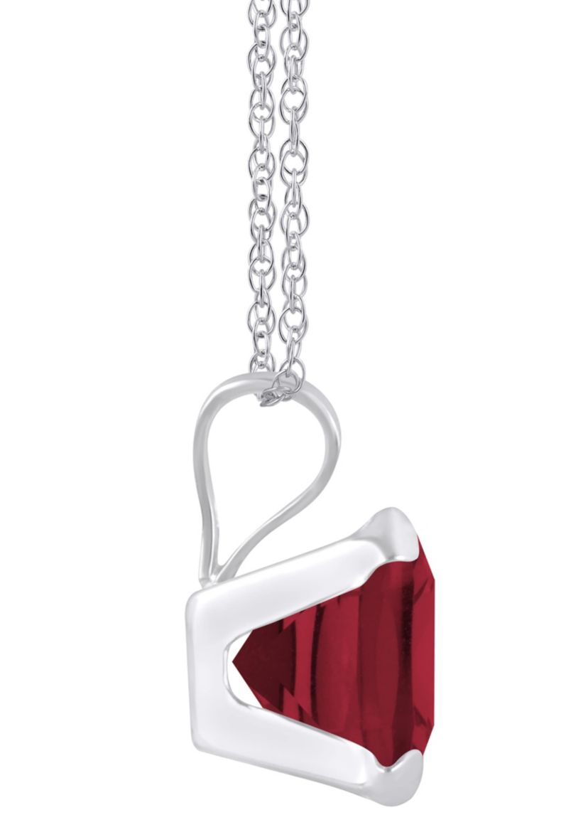 Lab Created 10K Yellow Gold 6mm Cushion Created Ruby Pendant Necklace