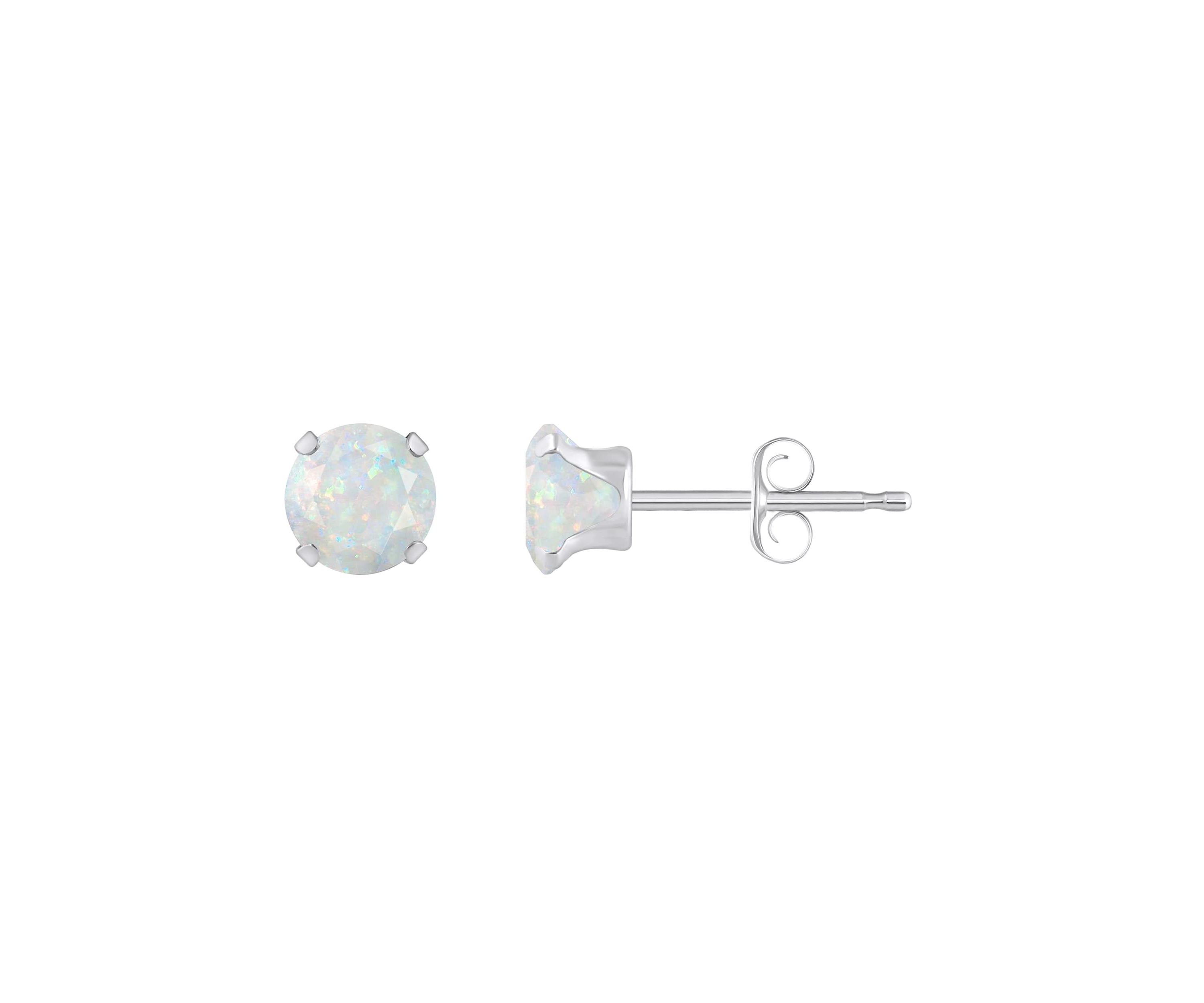 Lab Created 10K White Gold 5mm Round Created Opal Stud Earrings
