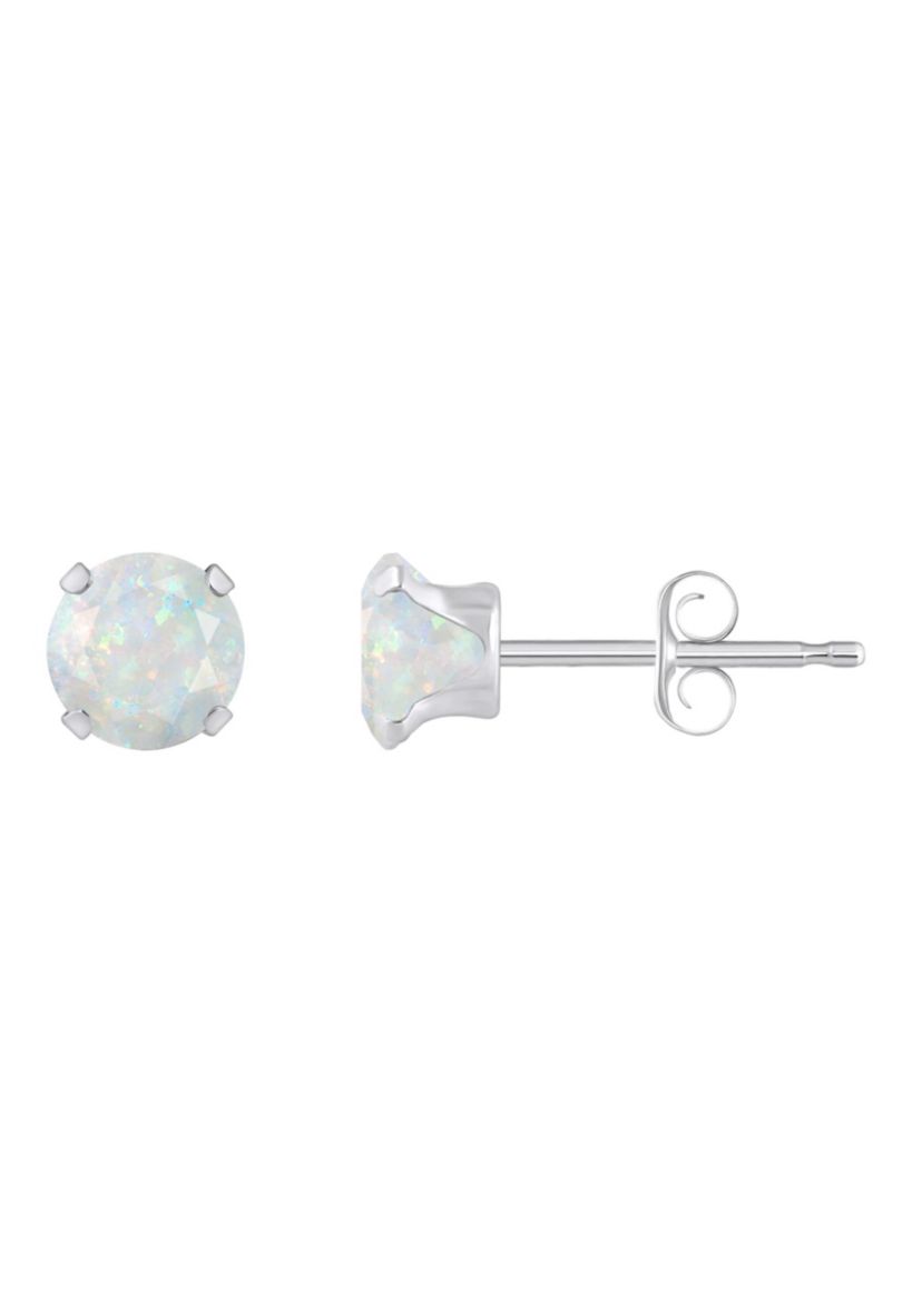Lab Created 10K White Gold 5mm Round Created Opal Stud Earrings