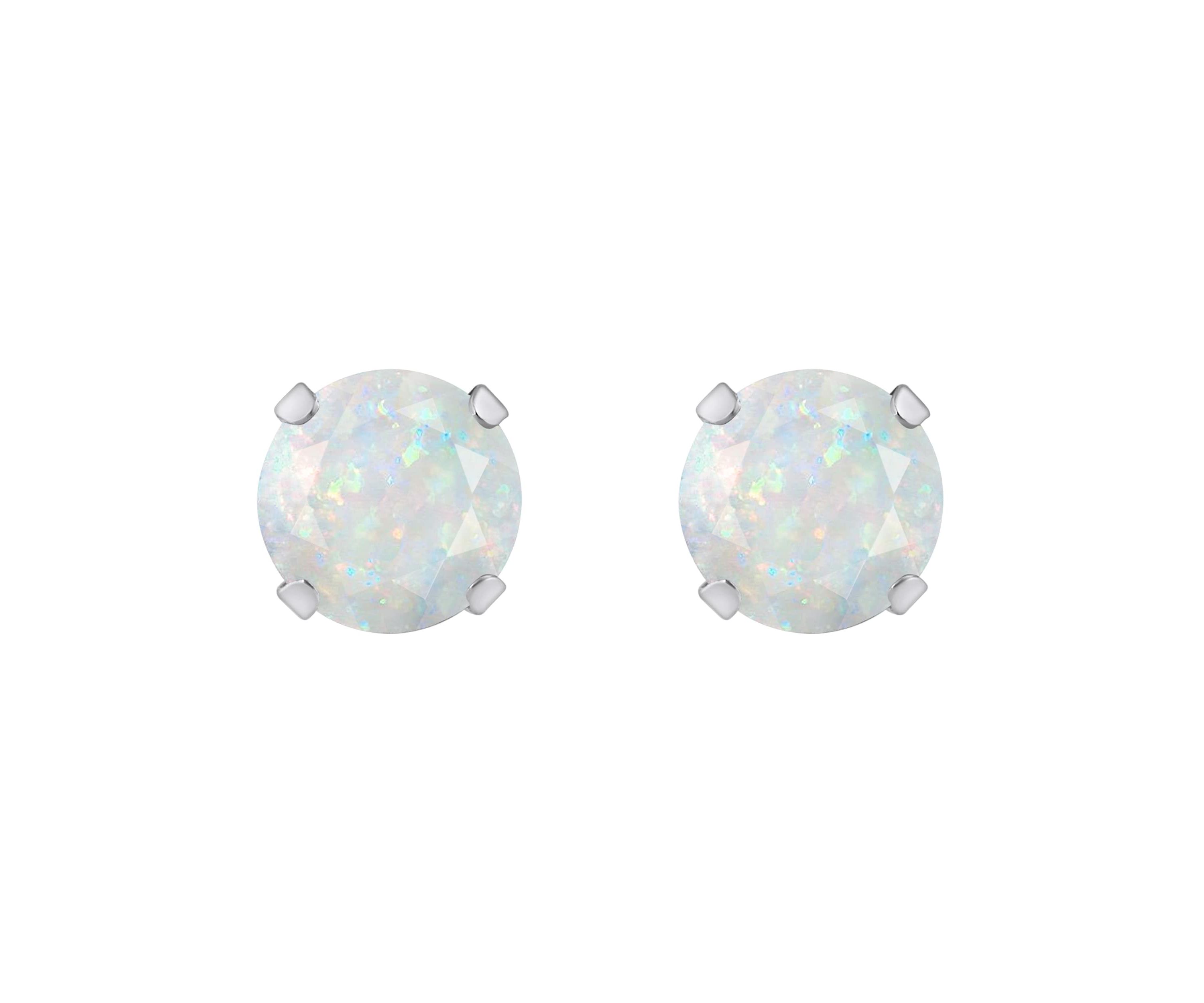 Lab Created 10K White Gold 5mm Round Created Opal Stud Earrings