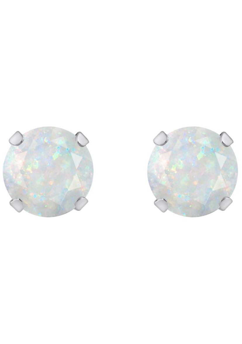 Lab Created 10K White Gold 5mm Round Created Opal Stud Earrings