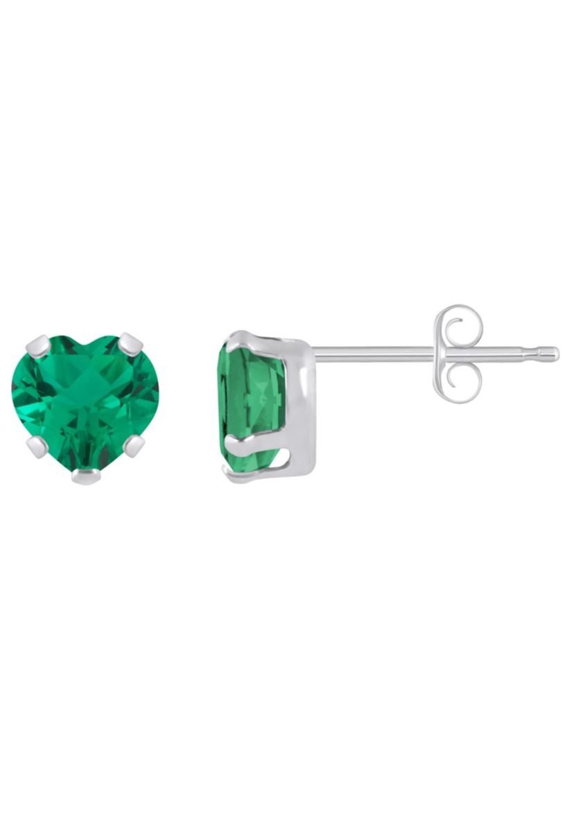 Lab Created 10K Yellow Gold 5mm Heart Shape Created Emerald Stud Earrings