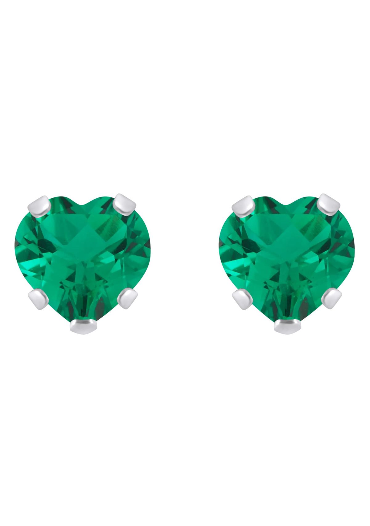 Lab Created 10K Yellow Gold 5mm Heart Shape Created Emerald Stud Earrings