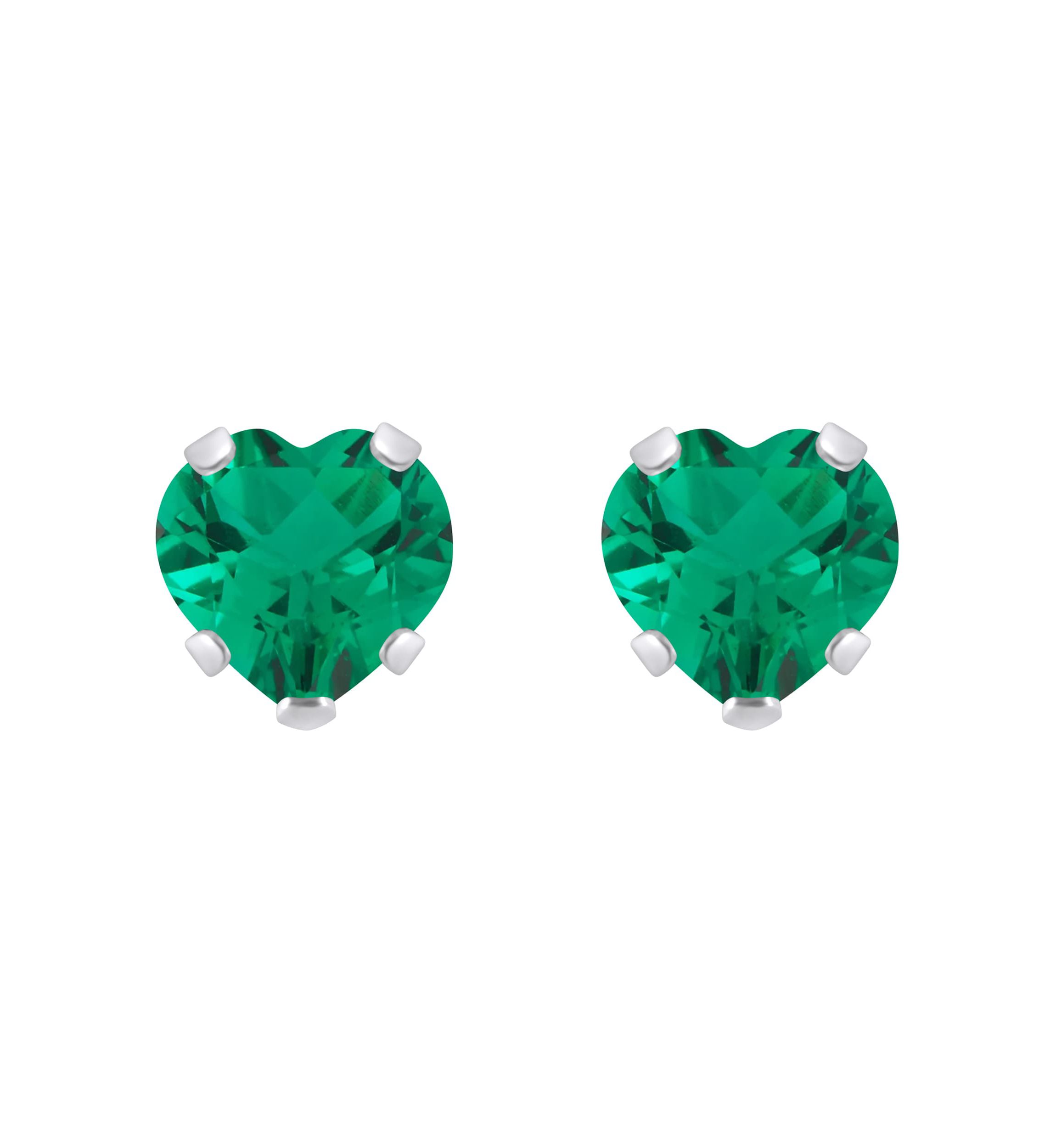 Lab Created 10K Yellow Gold 5mm Heart Shape Created Emerald Stud Earrings