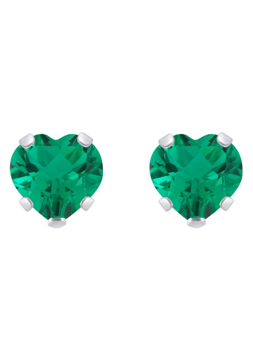 Lab Created 10K Yellow Gold 5mm Heart Shape Created Emerald Stud Earrings
