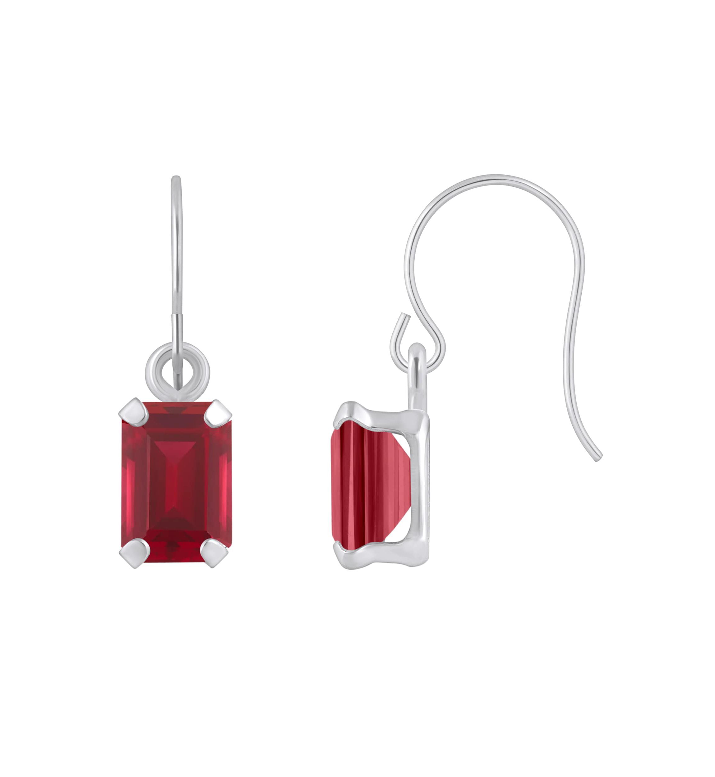 Lab Created 10K Yellow Gold 6x4mm Emerald Cut Created Ruby Drop Earrings