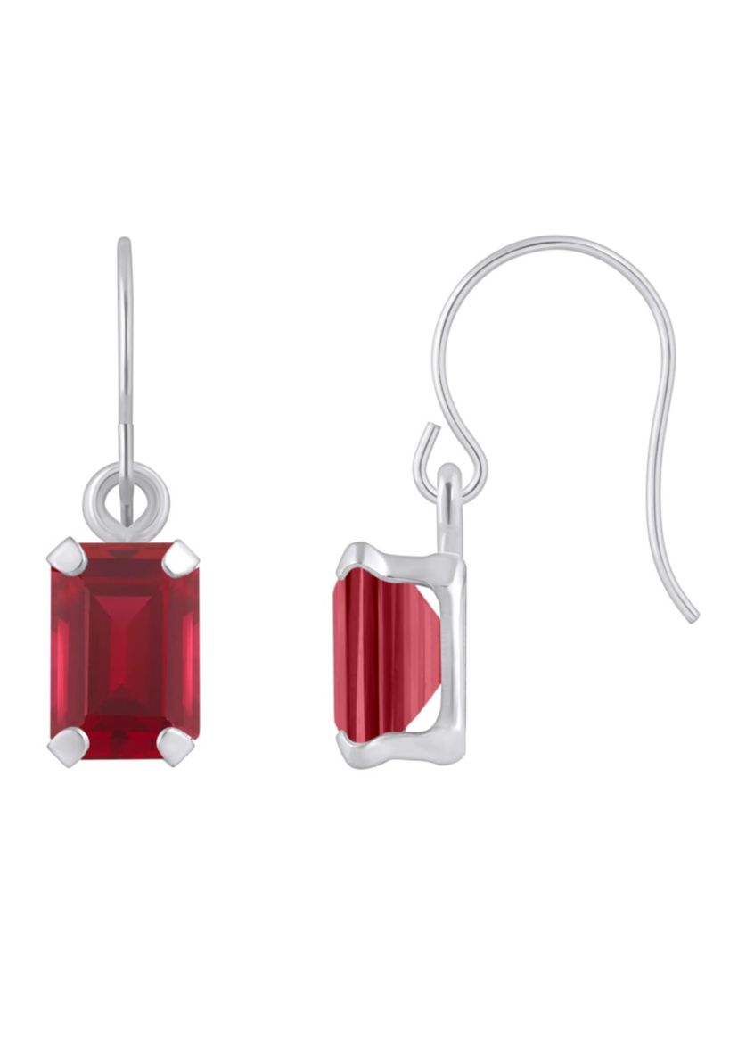 Lab Created 10K Yellow Gold 6x4mm Emerald Cut Created Ruby Drop Earrings