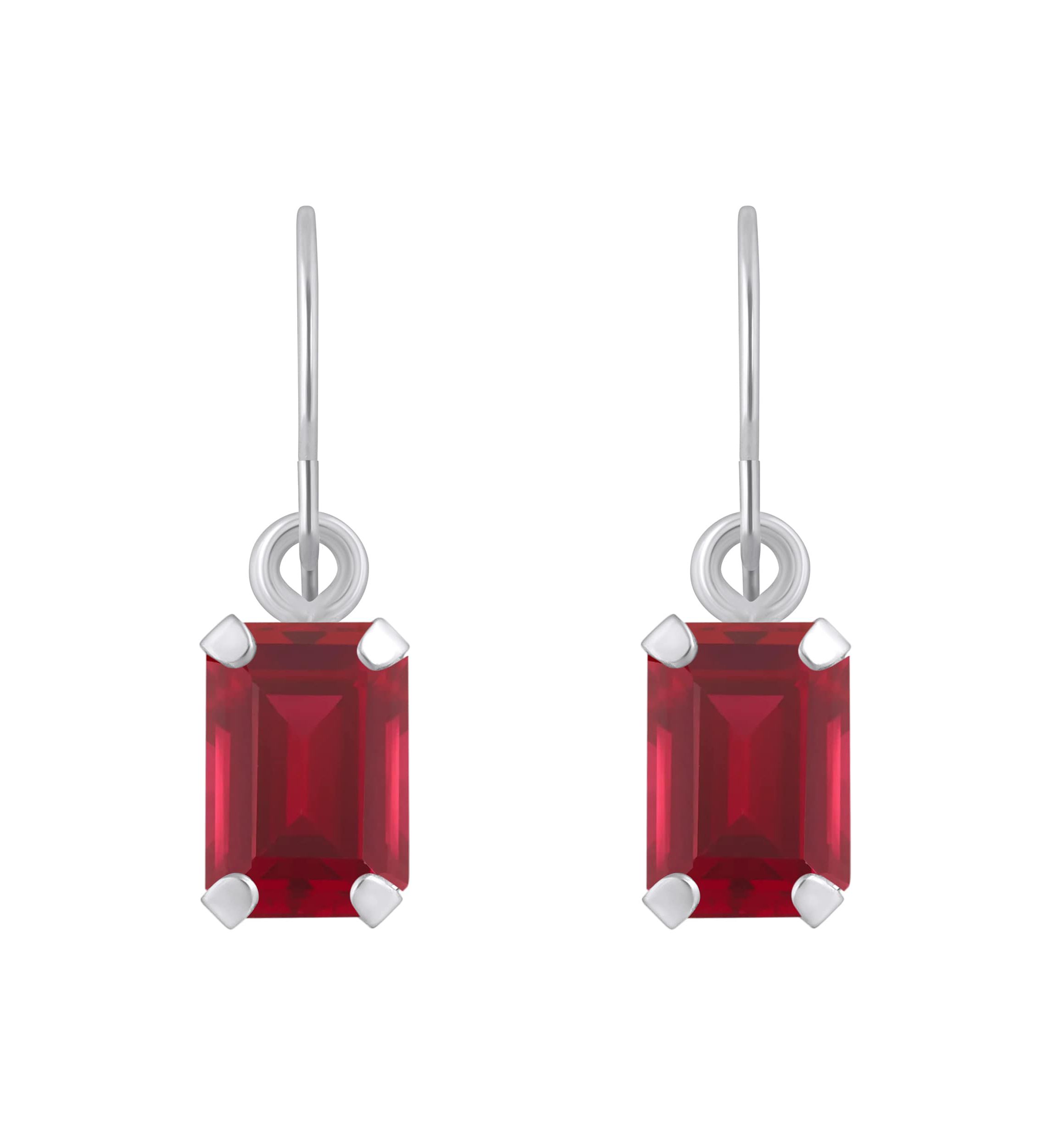 Lab Created 10K Yellow Gold 6x4mm Emerald Cut Created Ruby Drop Earrings