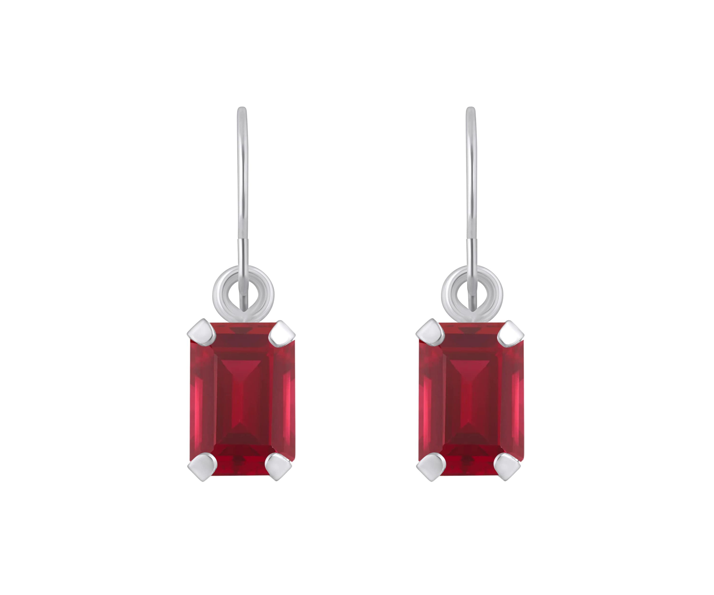 Lab Created 10K Yellow Gold 6x4mm Emerald Cut Created Ruby Drop Earrings