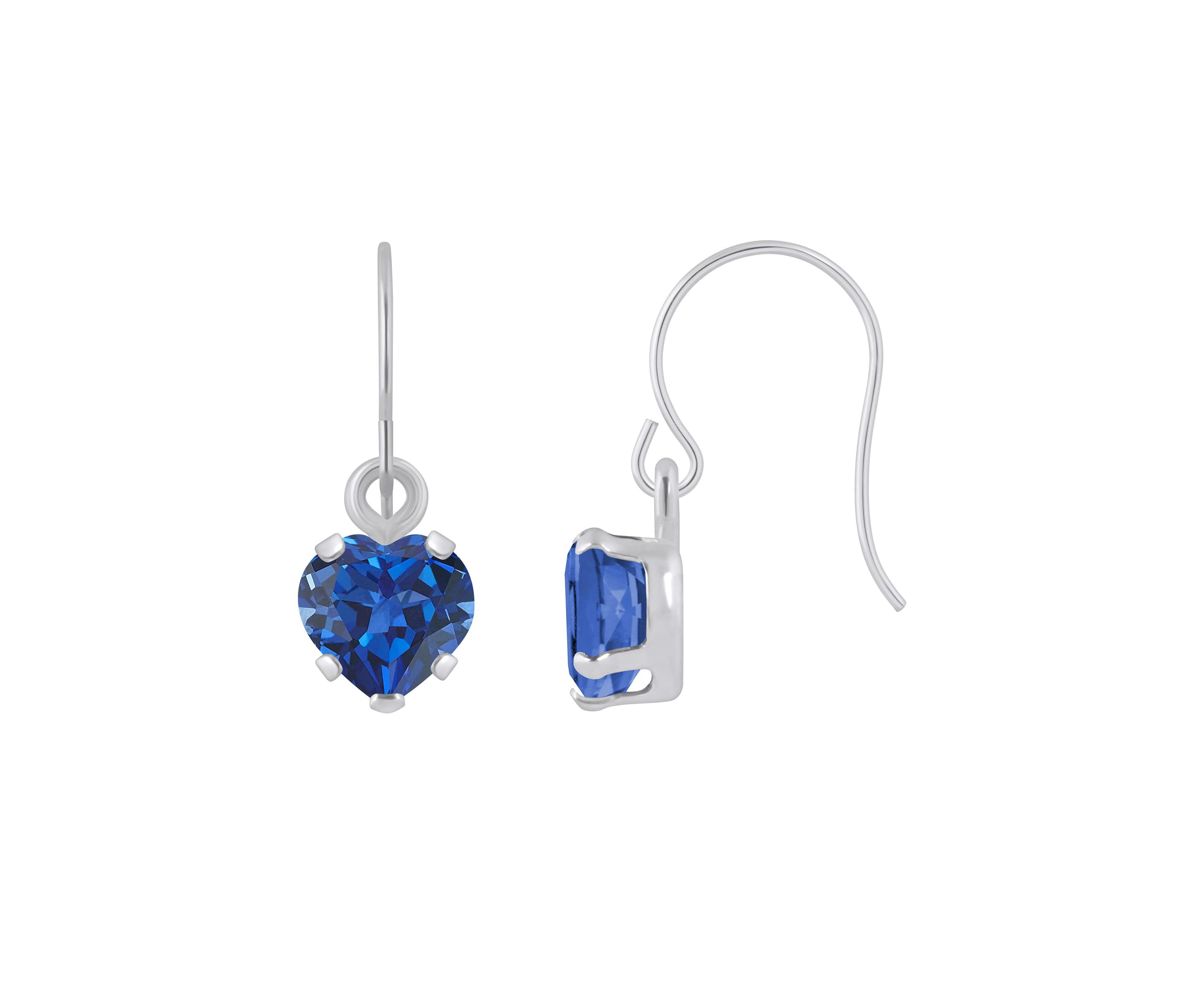 Lab Created 10K Yellow Gold 5mm Heart Shape Created Sapphire Drop Earrings
