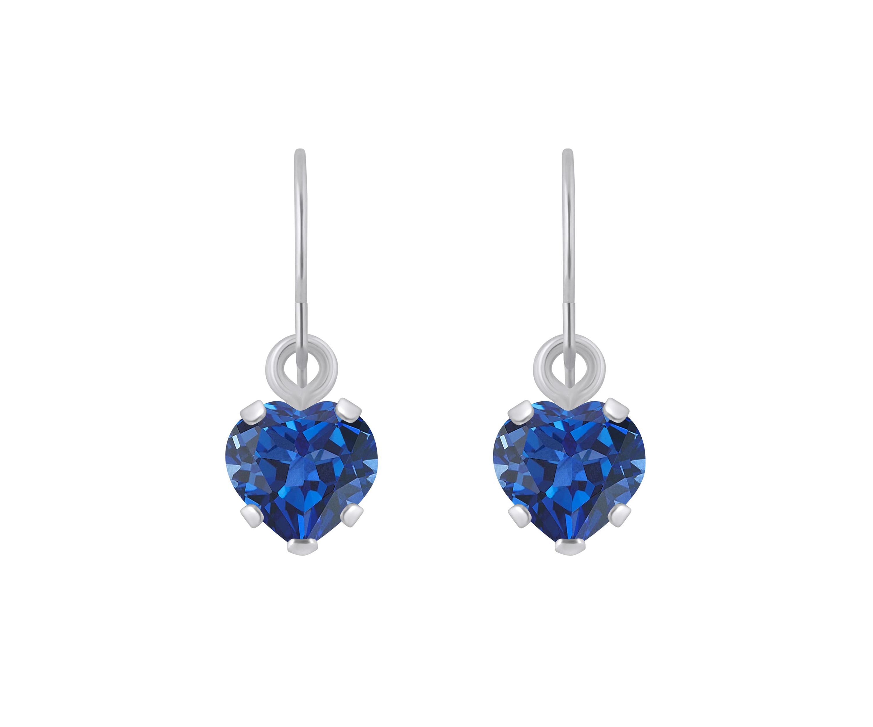 Lab Created 10K Yellow Gold 5mm Heart Shape Created Sapphire Drop Earrings