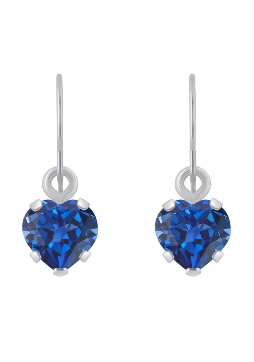 Lab Created 10K Yellow Gold 5mm Heart Shape Created Sapphire Drop Earrings