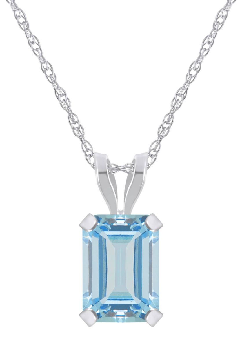 10K White Gold 7x5mm Emerald Cut Aquamarine Pendant Necklace