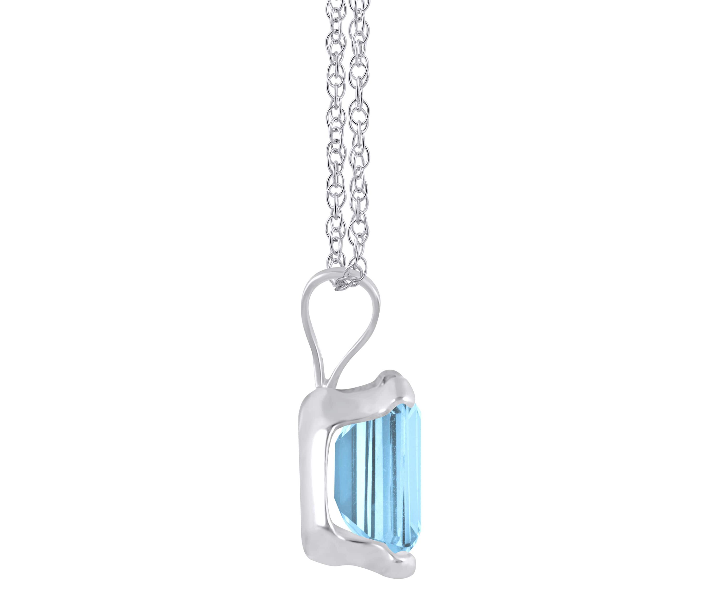 10K White Gold 7x5mm Emerald Cut Aquamarine Pendant Necklace