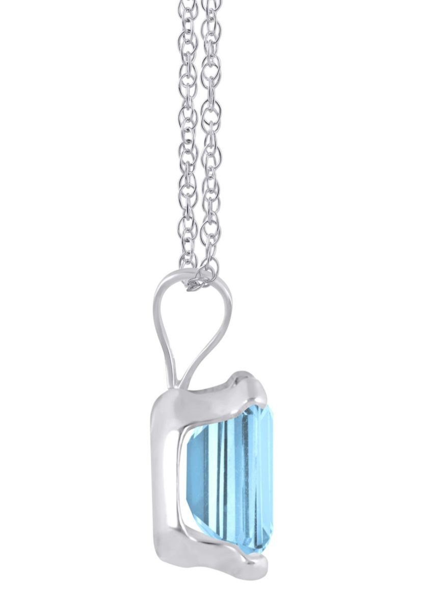 10K White Gold 7x5mm Emerald Cut Aquamarine Pendant Necklace