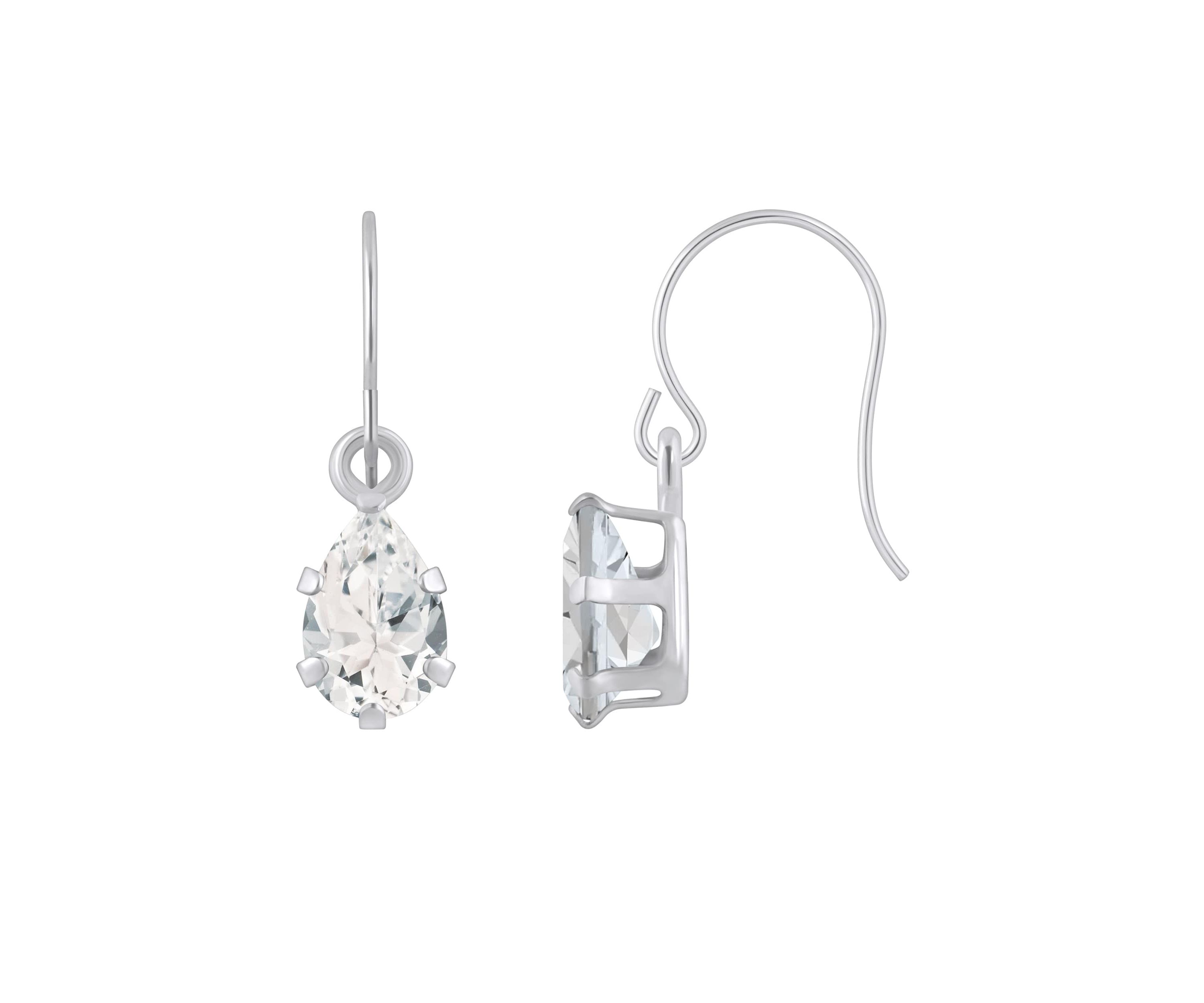 10K White Gold 6x4mm Pear Shape White Topaz Drop Earrings