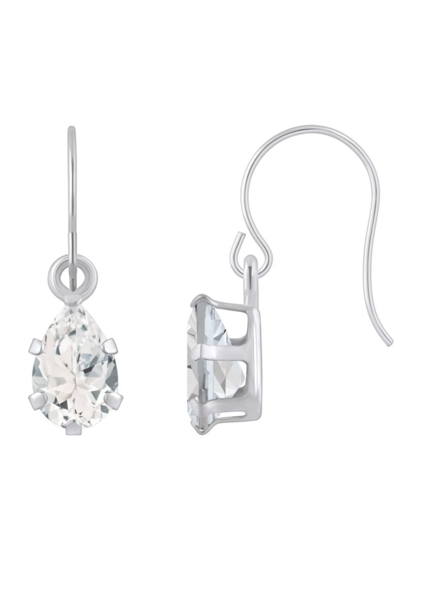 10K White Gold 6x4mm Pear Shape White Topaz Drop Earrings
