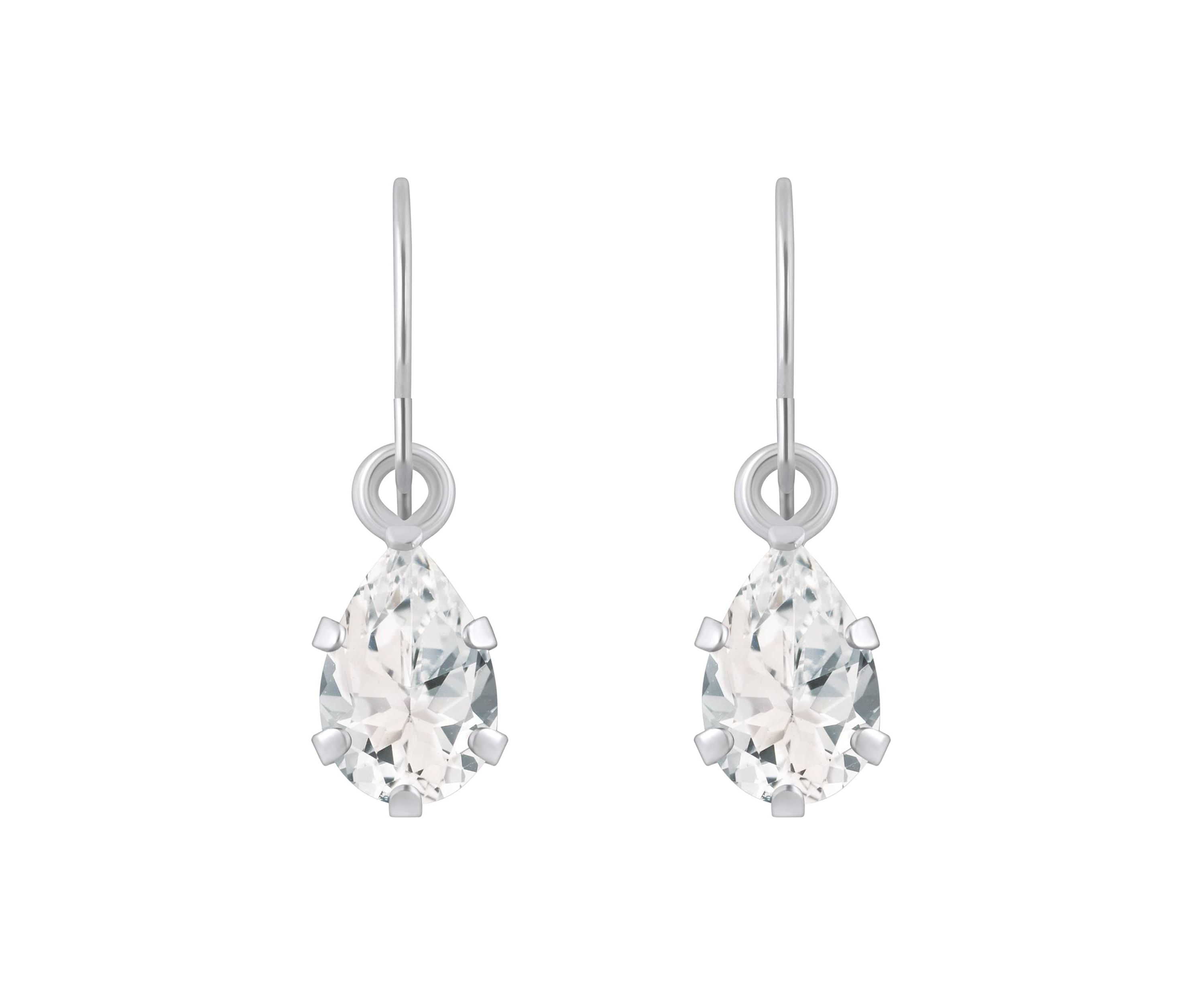 10K White Gold 6x4mm Pear Shape White Topaz Drop Earrings