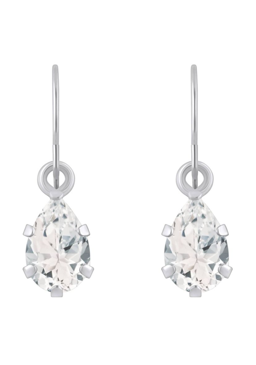 10K White Gold 6x4mm Pear Shape White Topaz Drop Earrings