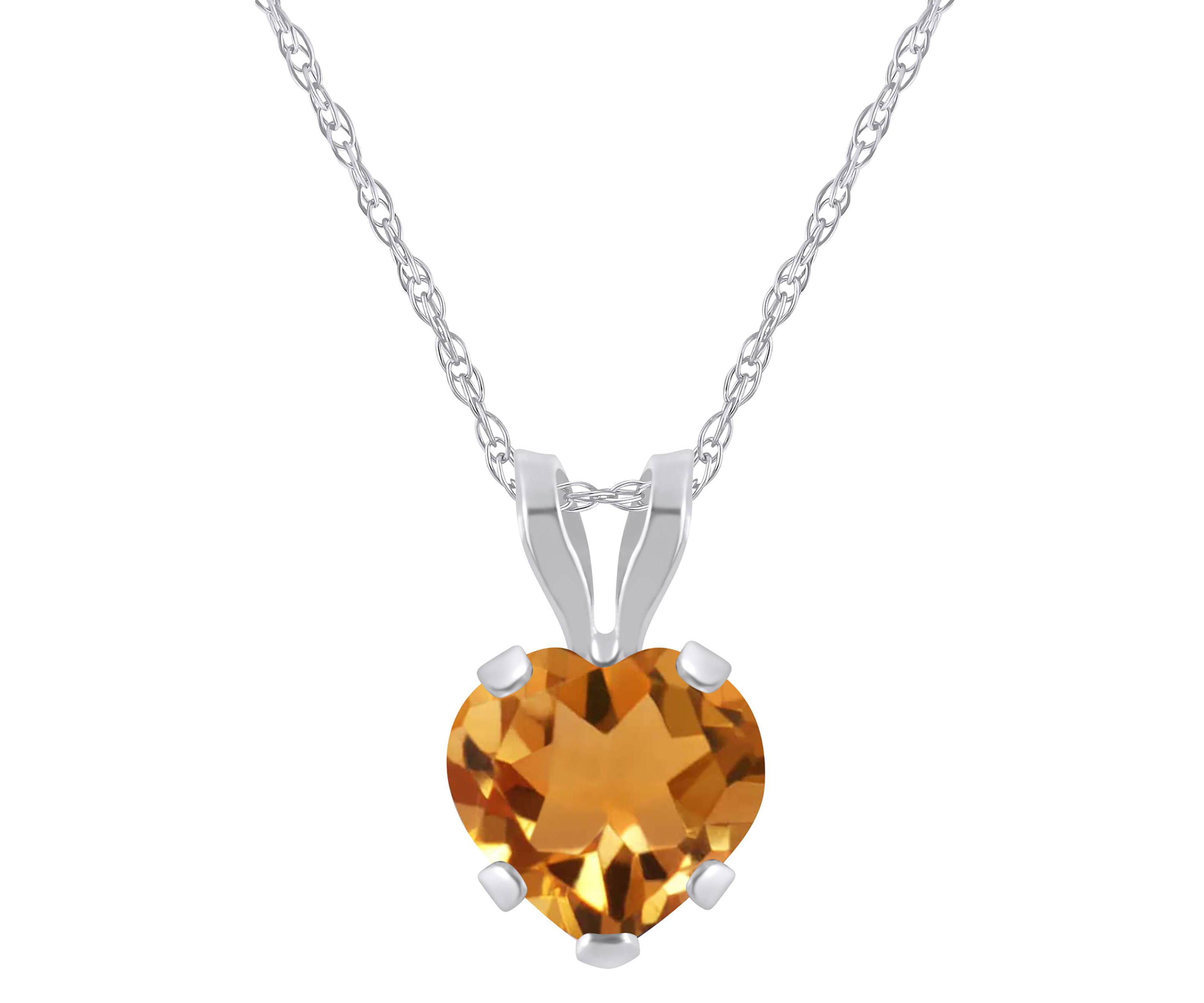 10K White Gold 6mm Heart Shape Citrine Pendant Necklace