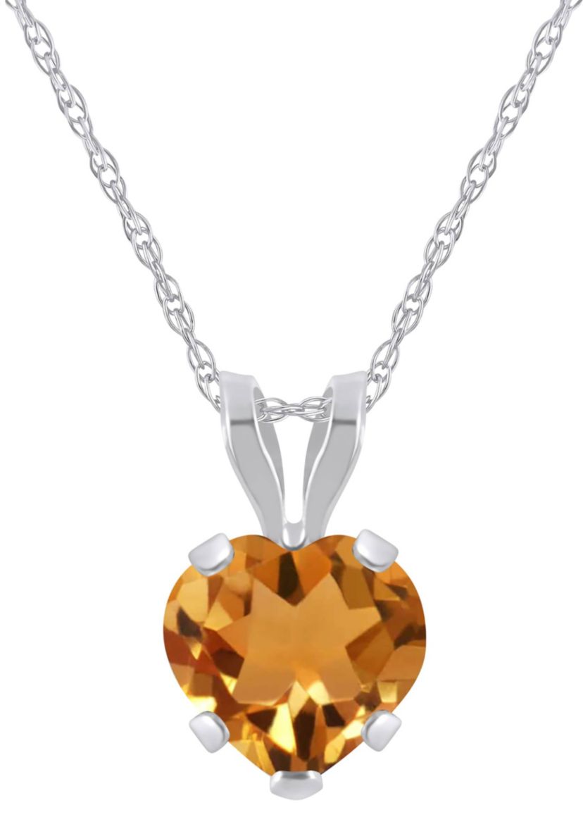 10K White Gold 6mm Heart Shape Citrine Pendant Necklace