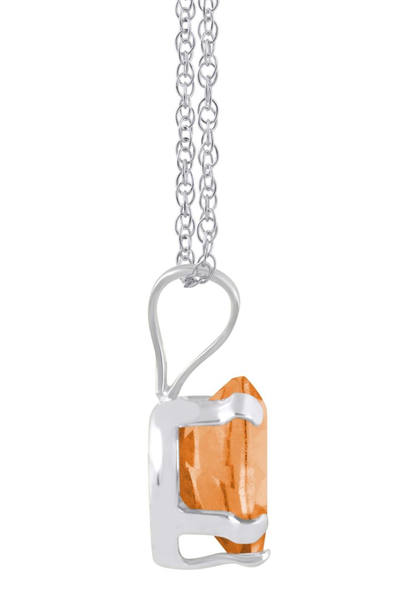 10K White Gold 6mm Heart Shape Citrine Pendant Necklace