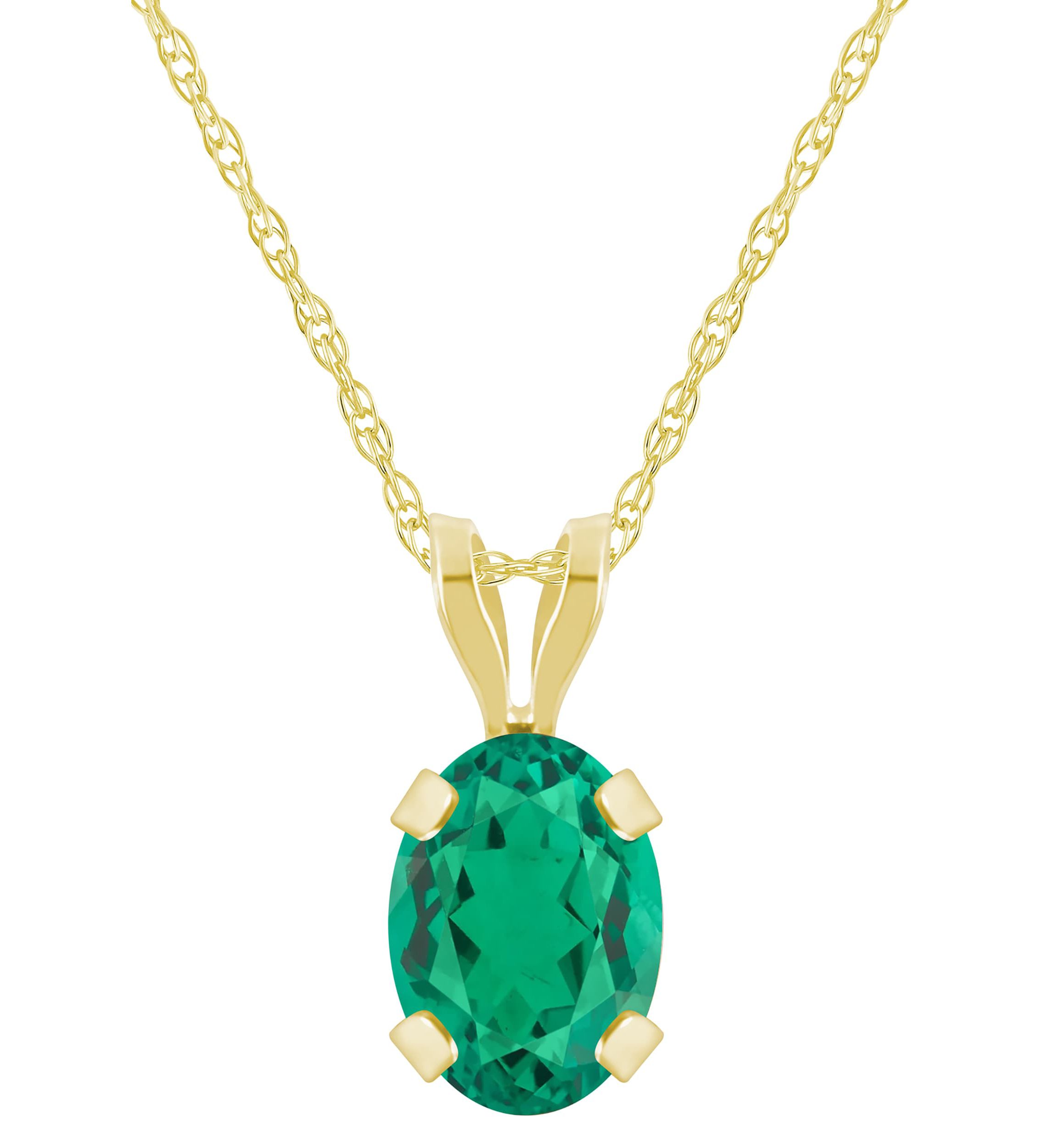 Lab Created 10K White Gold 7x5mm Oval Created Emerald Pendant Necklace