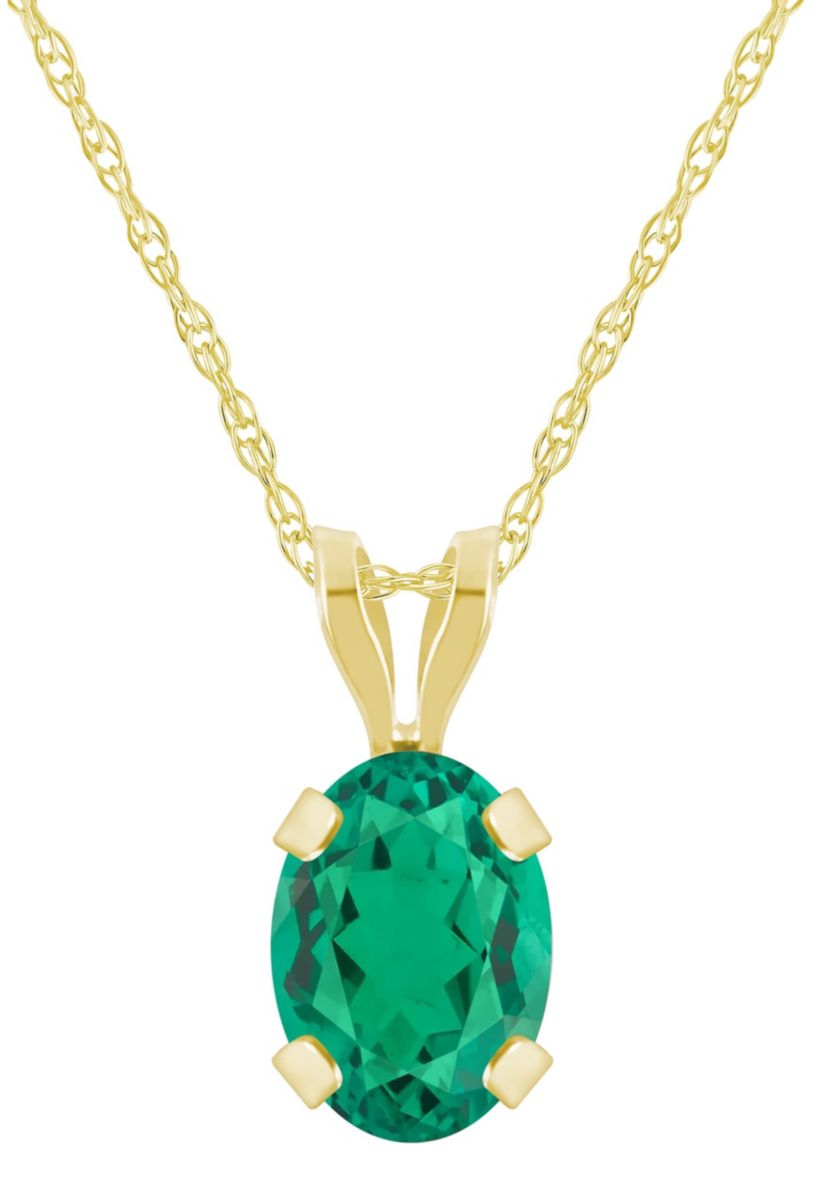 Lab Created 10K White Gold 7x5mm Oval Created Emerald Pendant Necklace