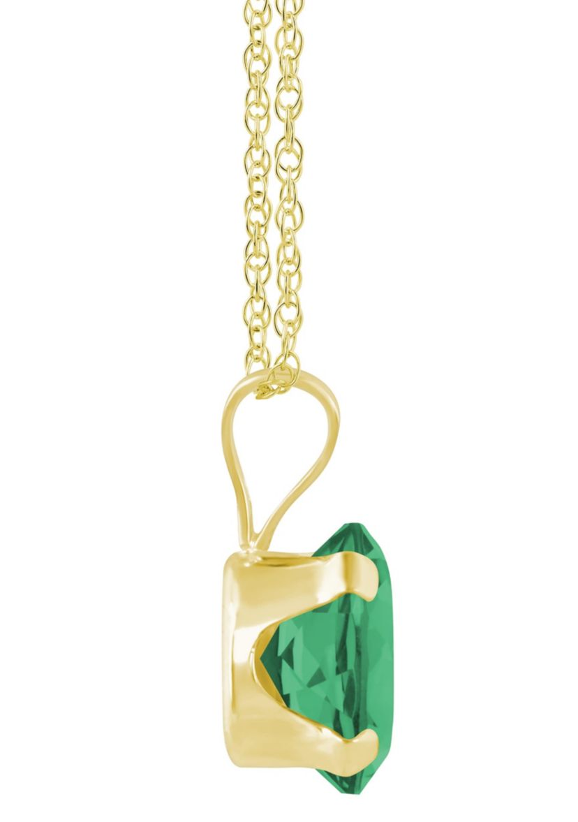 Lab Created 10K White Gold 7x5mm Oval Created Emerald Pendant Necklace