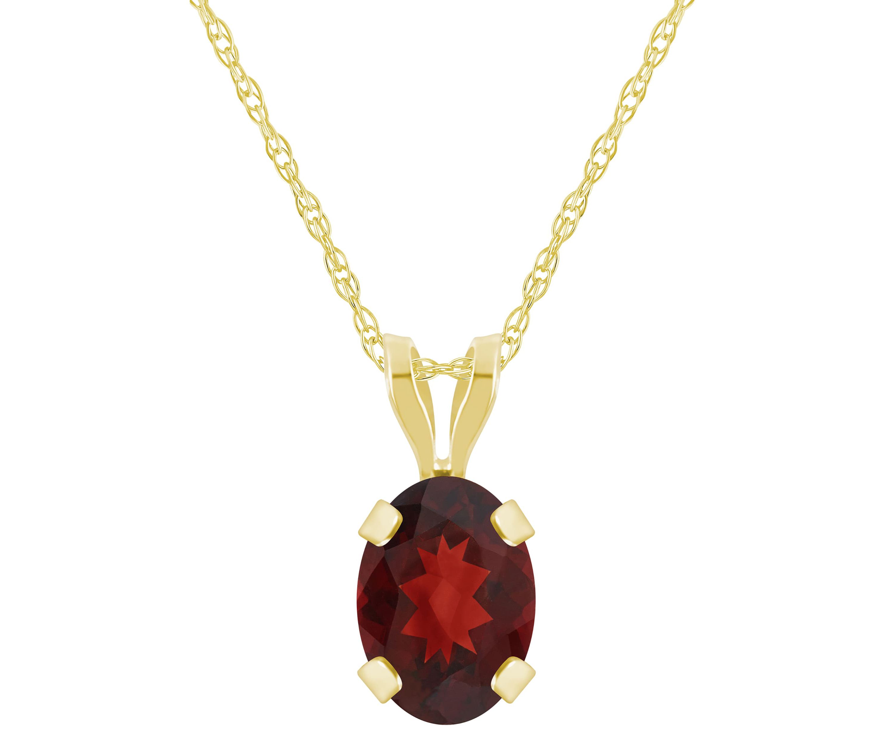 10K Yellow Gold 7x5mm Oval Garnet Pendant Necklace