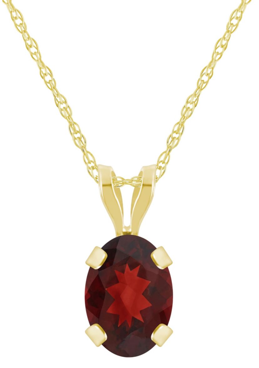 10K Yellow Gold 7x5mm Oval Garnet Pendant Necklace