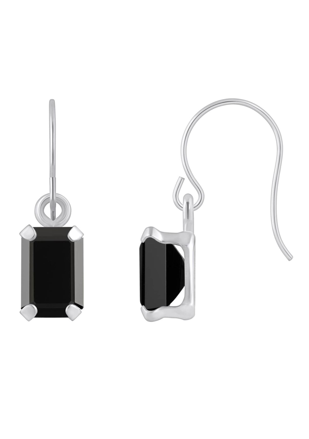 10K Yellow Gold 6x4mm Emerald Cut Black Onyx Drop Earrings