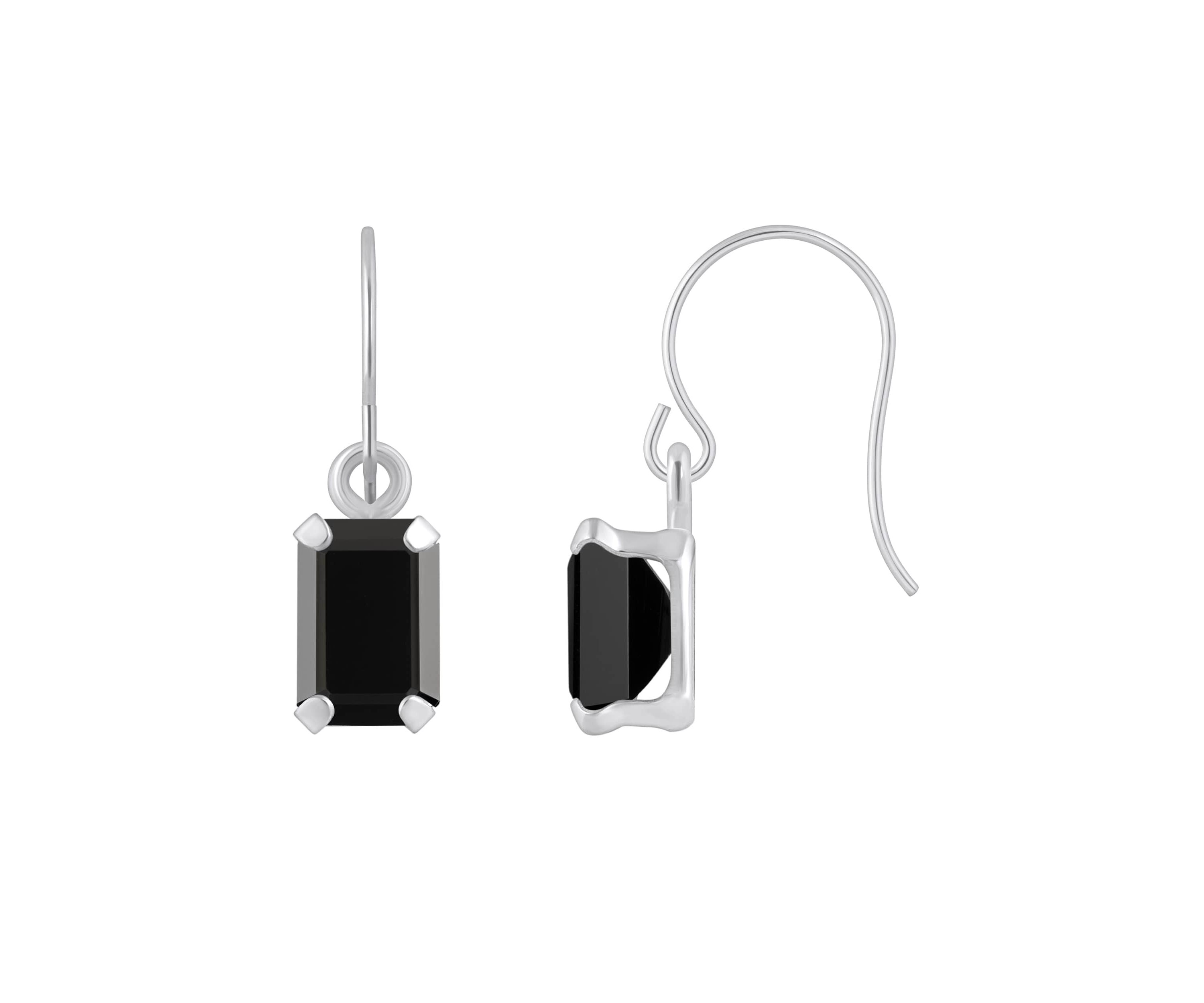10K Yellow Gold 6x4mm Emerald Cut Black Onyx Drop Earrings