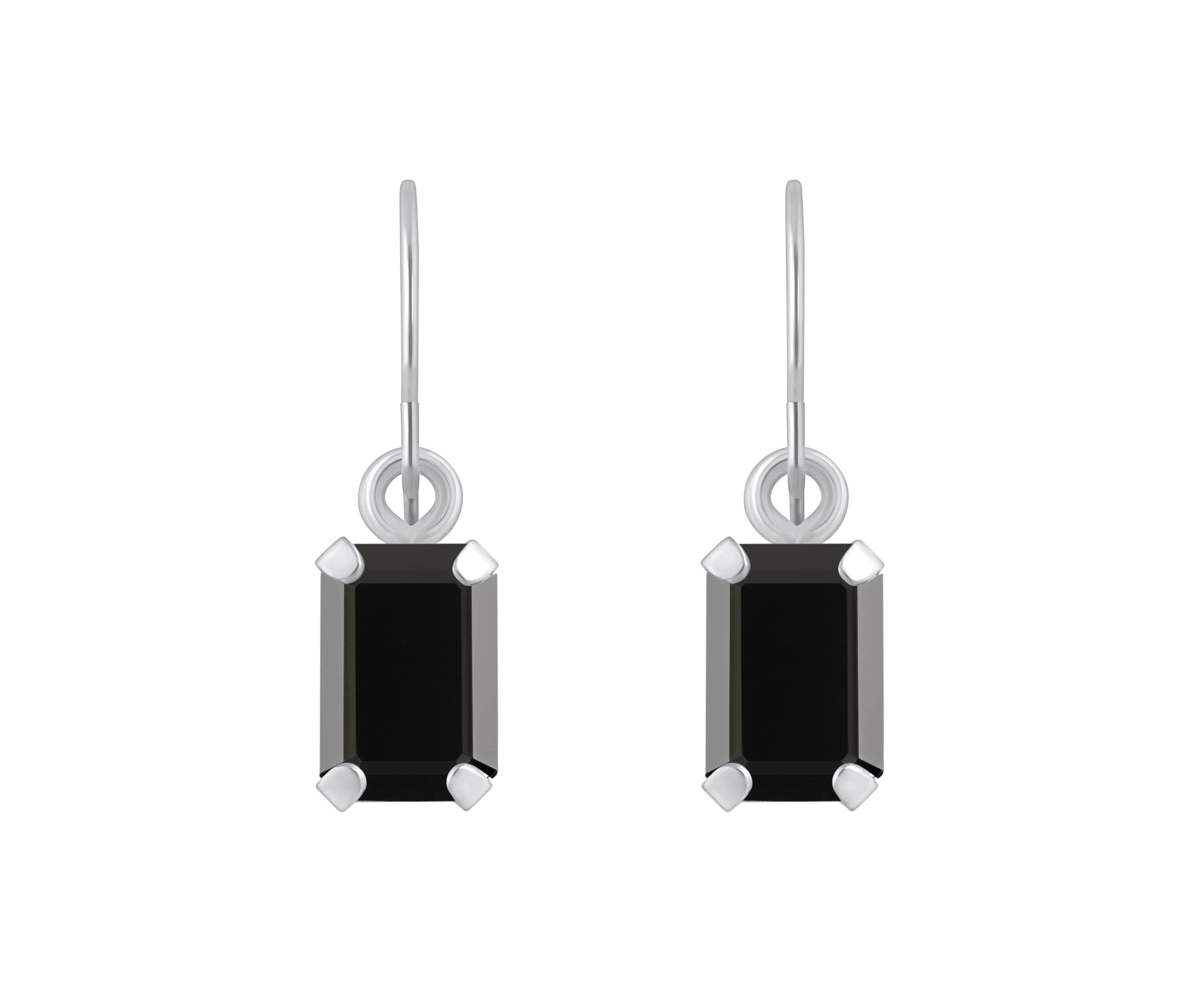 10K Yellow Gold 6x4mm Emerald Cut Black Onyx Drop Earrings