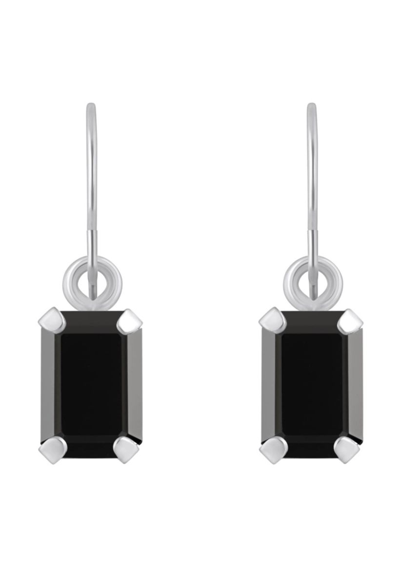 10K Yellow Gold 6x4mm Emerald Cut Black Onyx Drop Earrings